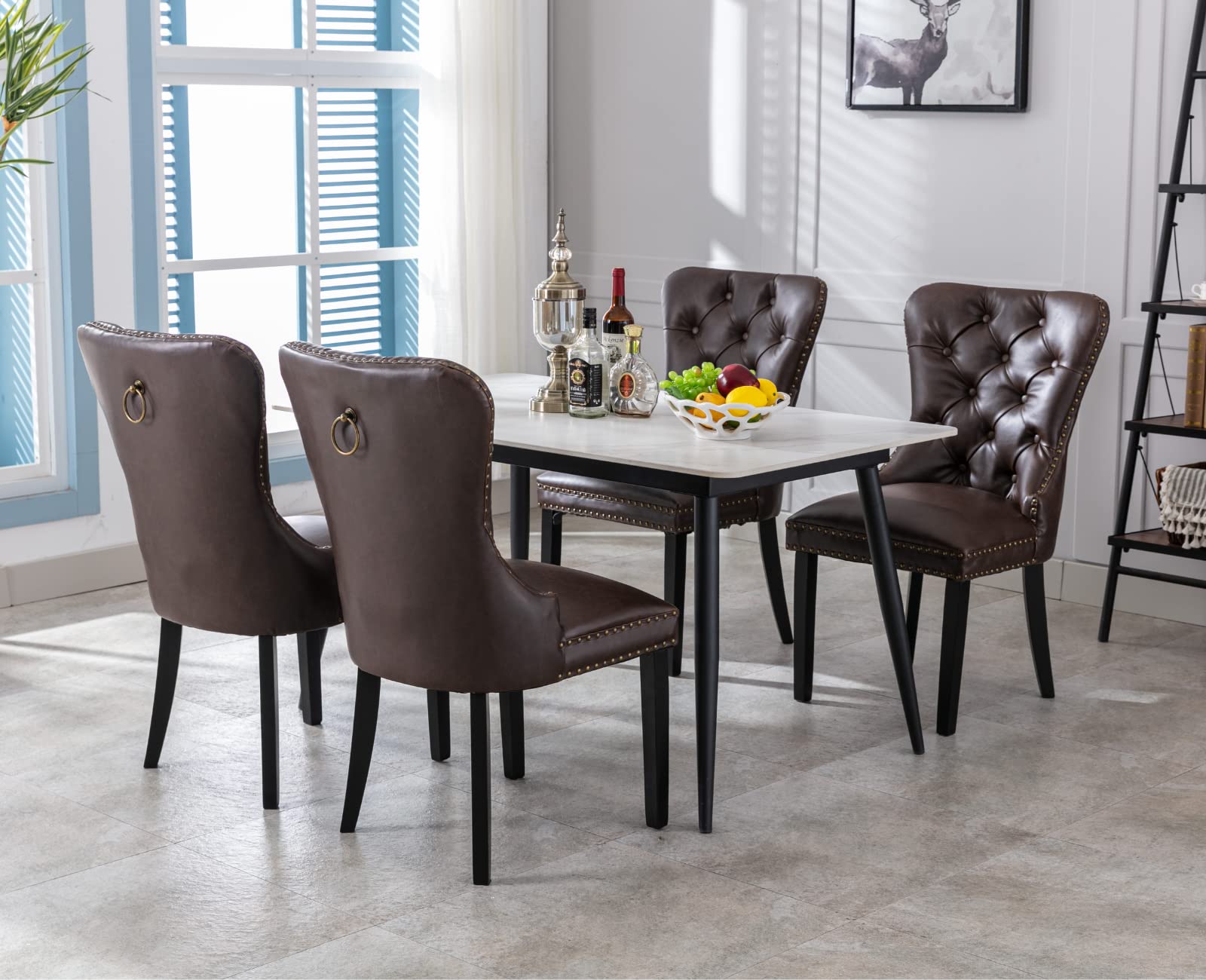 EALSON Mid Century Modern Dining Chairs Set of 2 - Leather Upholstered Kitchen Side Chairs with Wood Legs, Tufted Back & Nail Head Trim - Perfect for Dining Room, Living Room or Coffee Shop Decor