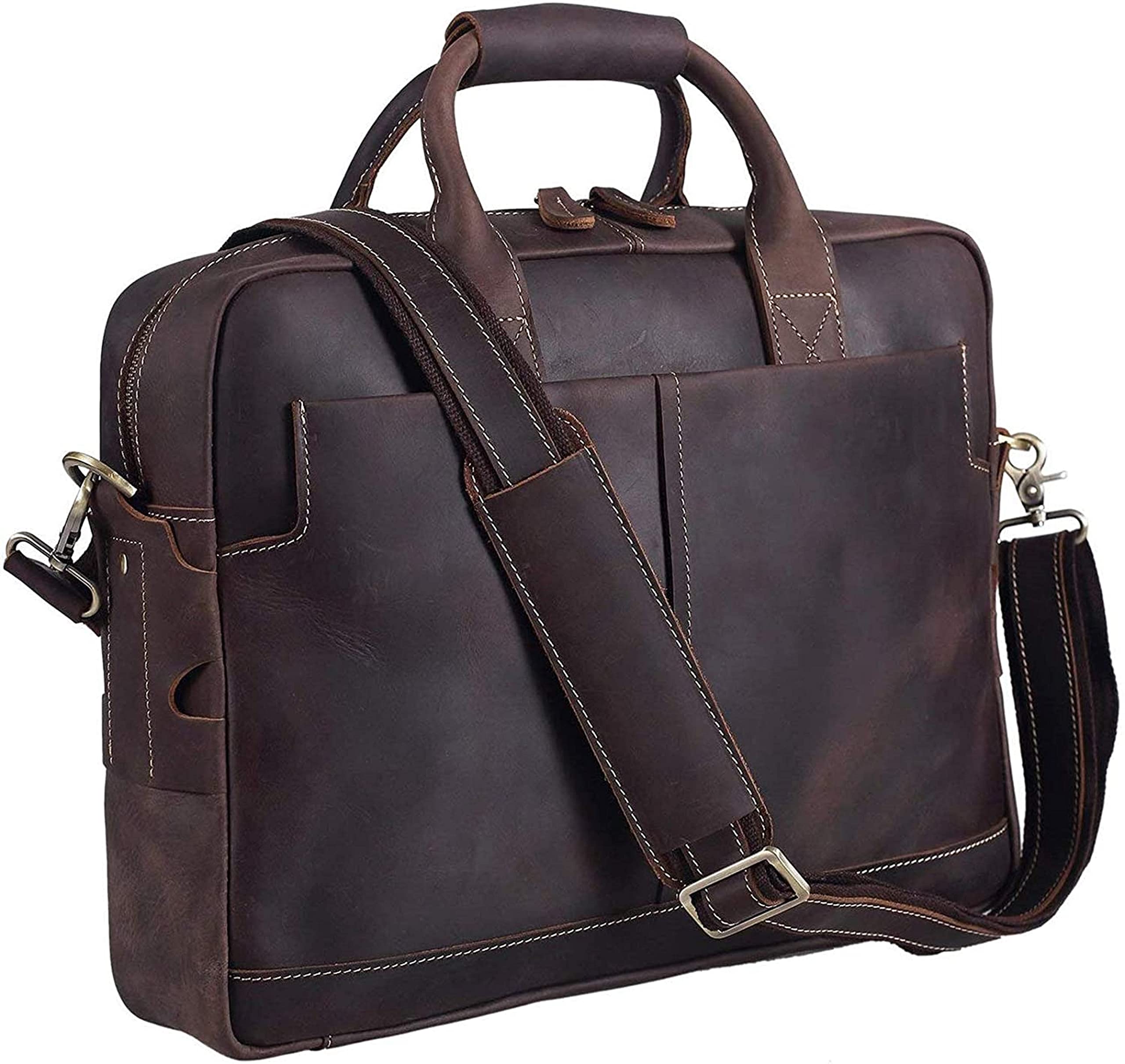 Premium Genuine Leather Briefcase for Men - Large Business Laptop Messenger Bag with Secure Zippers by CUSTOMHOUZZ - Perfect for Office, Travel & Professional Meetings
