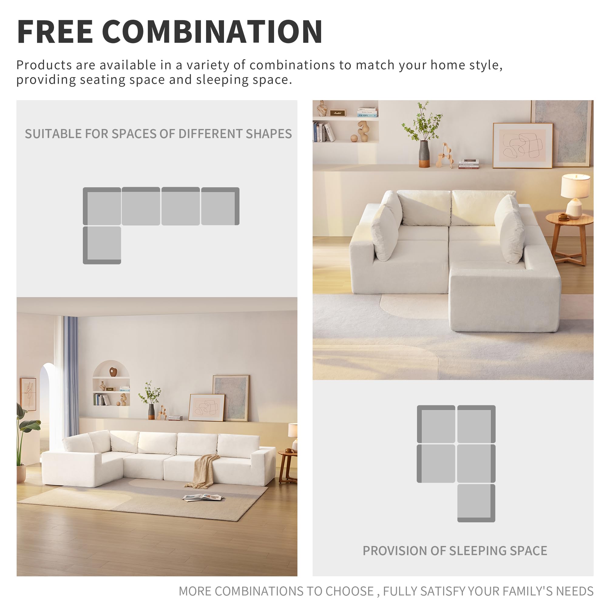 HABITRIO Modular L-Shaped Sectional Sofa Set - Luxury Upholstered Floor Couch with Convertible Sofa Bed for Living Room & Bedroom - Beige - Perfect for Small Spaces, Apartments, and Cozy Home Decor