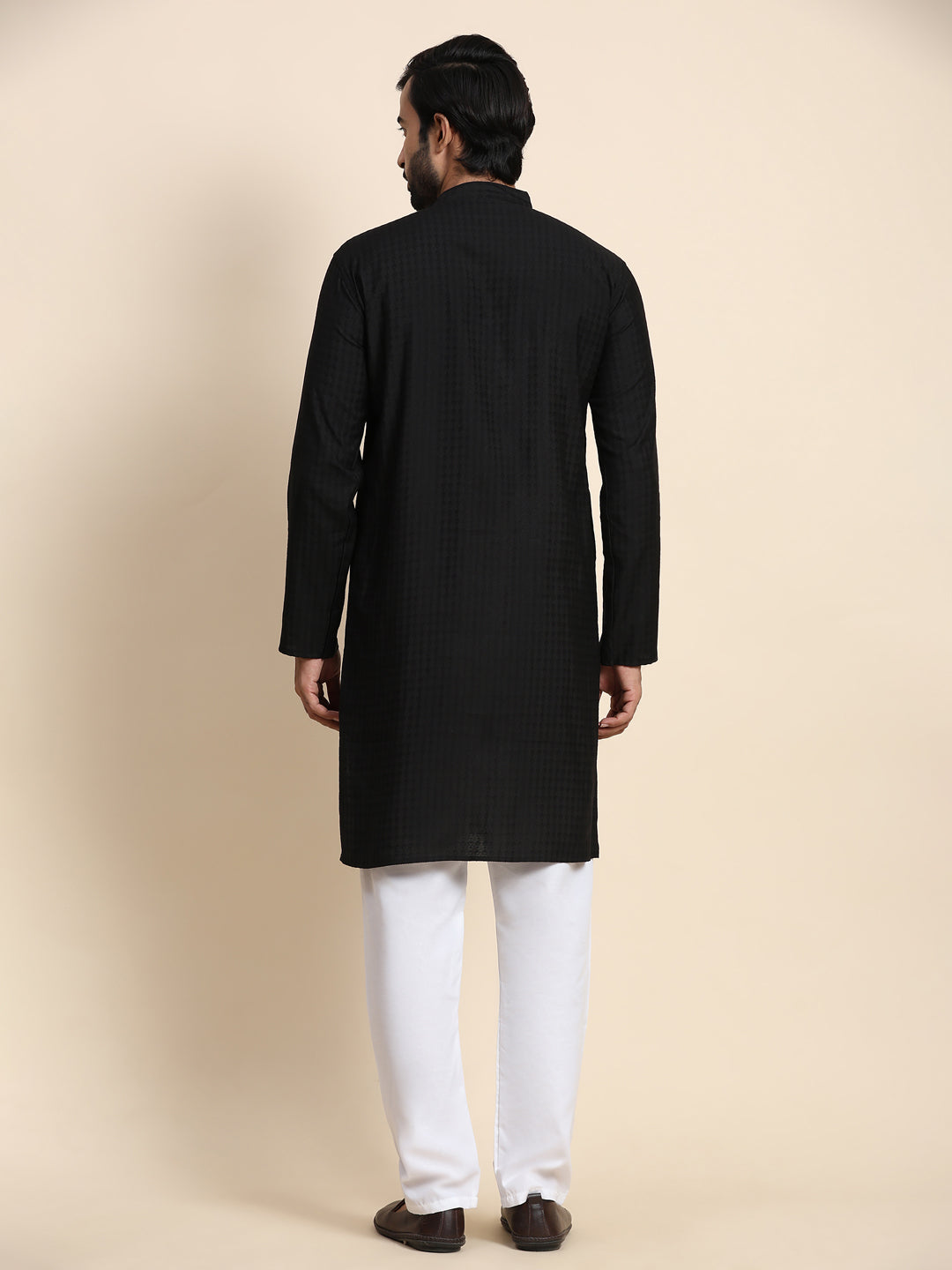Black Festive Kurta Pajama Set for Men - Plain Solid Cotton Ethnic Wear for Diwali, Eid & Weddings