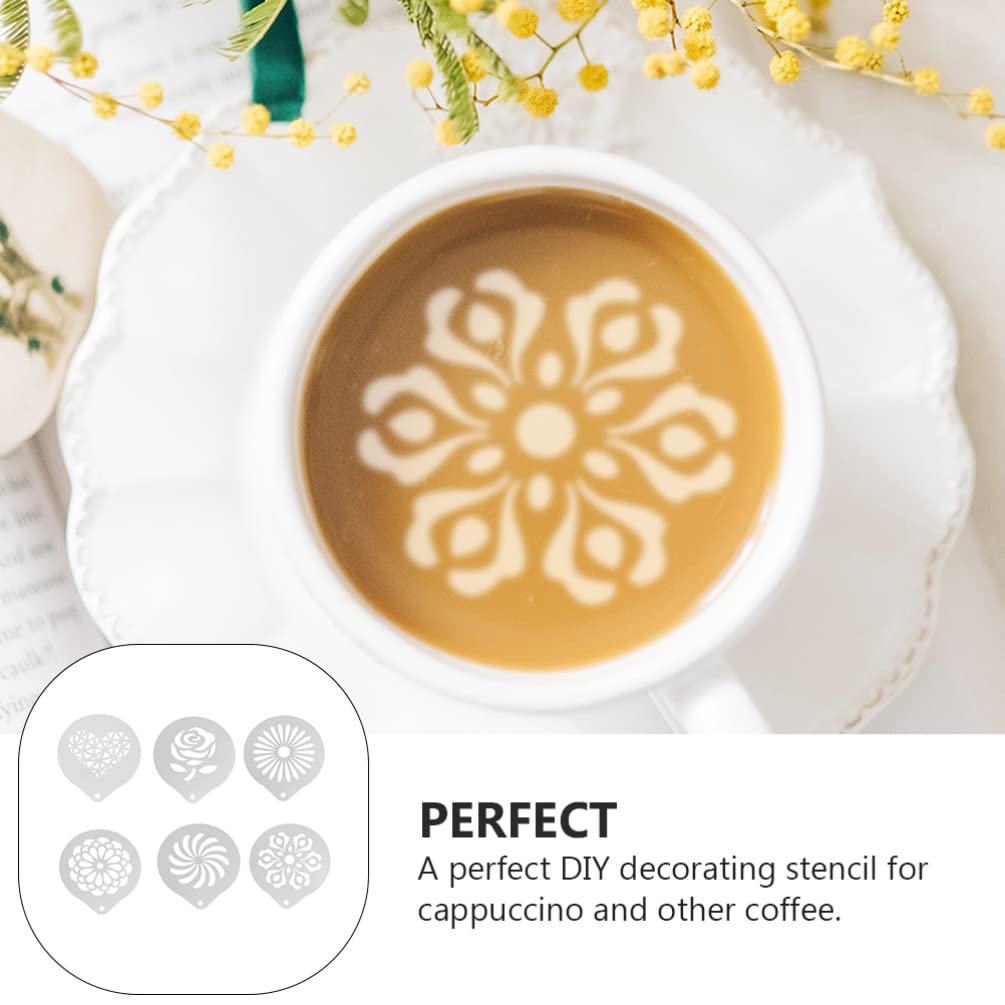 6-Piece Stainless Steel Coffee Latte Art Stencils Set - Hemoton Professional Milk Spray Templates for Baristas, Home & Restaurant Use - Perfect for Cappuccino, Latte & Hot Chocolate Designs