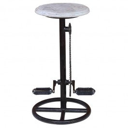 Cycle Stool with Mango Wood Top & White Wash Finish - Perfect for Home Bar, Kitchen Island & Farmhouse Decor