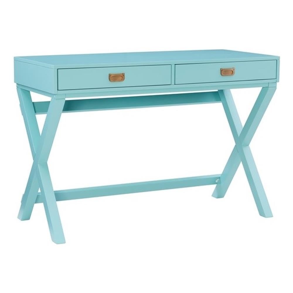 Linon Peggy Wood Two Drawer Writing Desk in Blue - Compact Home Office Desk for Small Spaces, Study & Work from Home (Blue Finish)