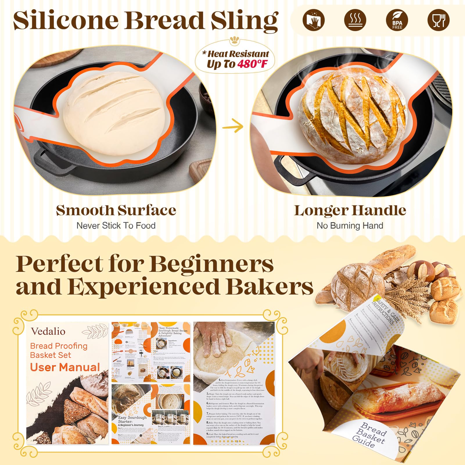 Premium Sourdough Bread Baking Kit - Includes Starter Kit, Proofing Basket, Bread Lame, Dough Whisk & Scraper - Complete Sourdough Tools Set for Artisan Homemade Bread Baking - Perfect for Beginners & Bakers