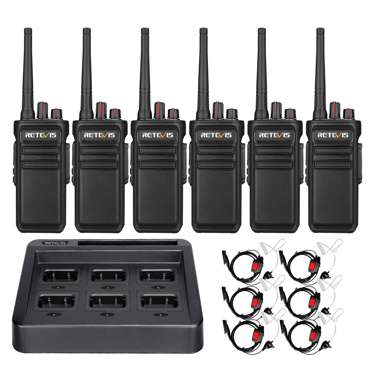 Retevis RB23 5W Long Range Waterproof Walkie Talkies (6 Pack) - IP66 Rated, 1800mAh Battery, High Power Two Way Radios with Earpiece & Mic Set - Ideal for Outdoor Adventures, Construction Sites, and Emergency Communication