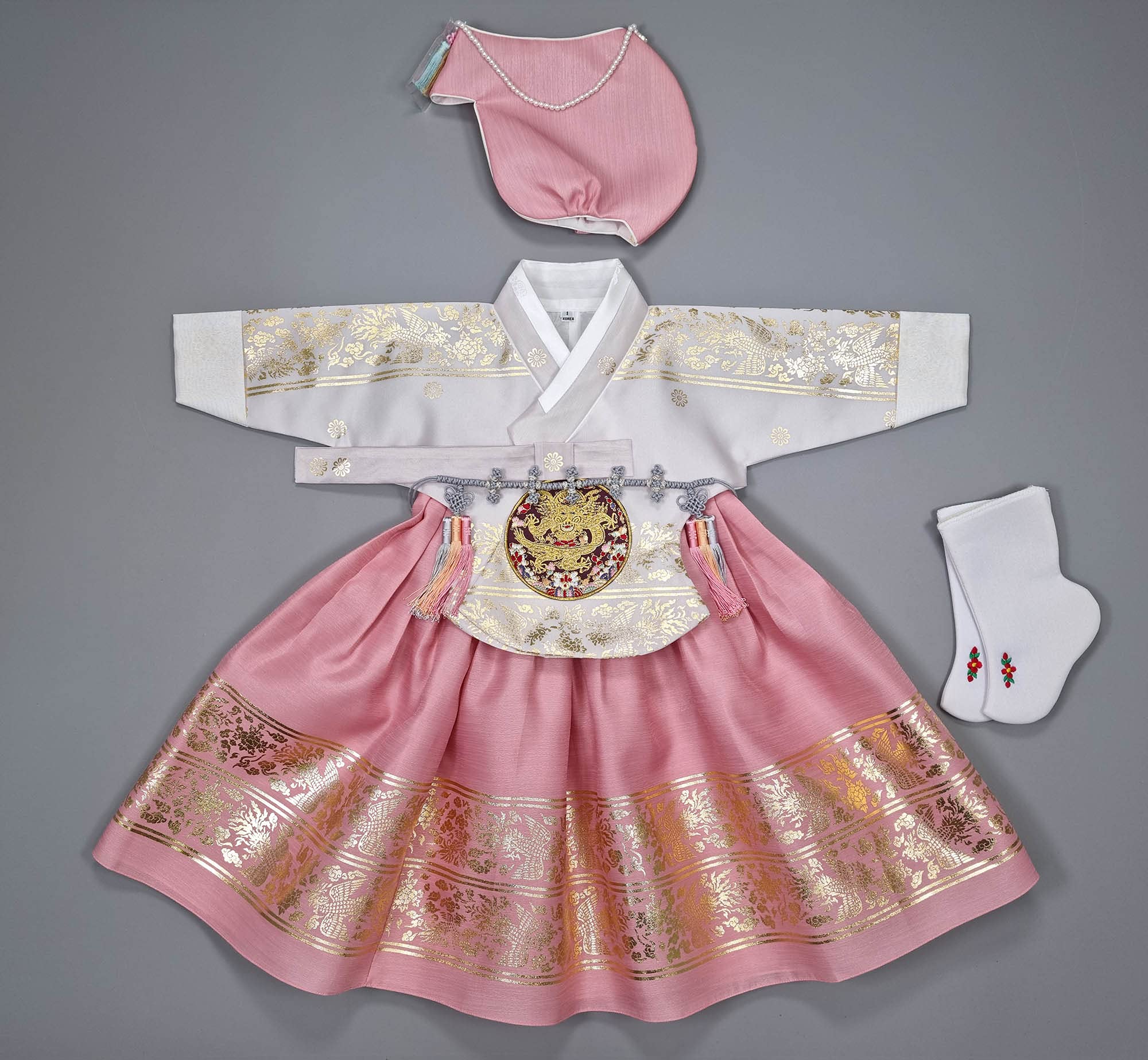 Korean Traditional Baby Girl Hanbok Set - Gold Print First Birthday & 100 Days Celebration Outfit (Ages 0-8) | Perfect for Doljanchi, Korean Cultural Events & Photo Shoots