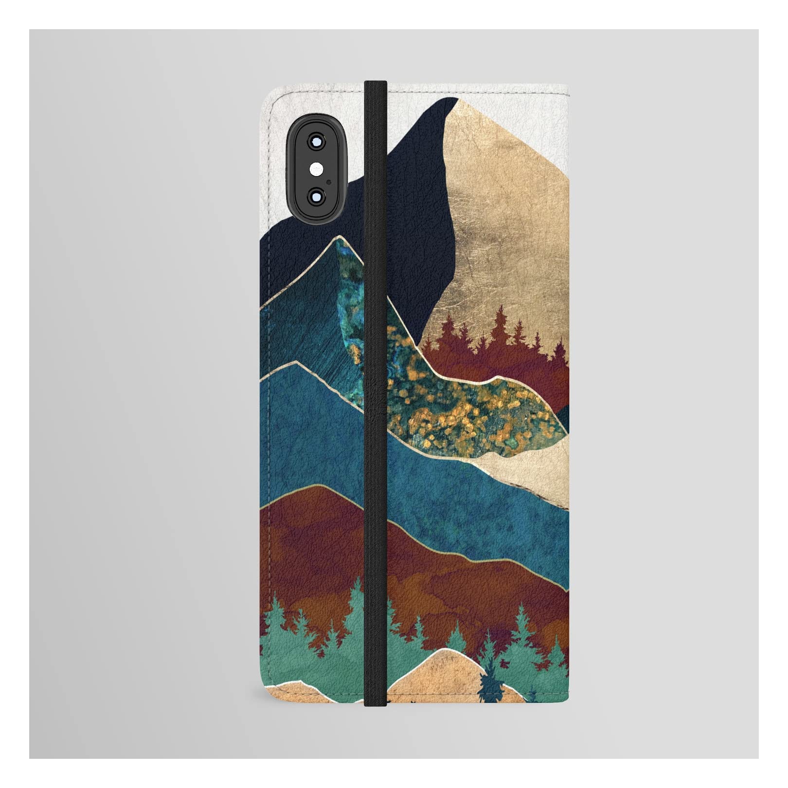 Spacefrogdesigns Malachite Mountains iPhone Xs Wallet Case | Slim Protective Phone Cover with Card Holder | Perfect for Travel, Shopping & Everyday Use