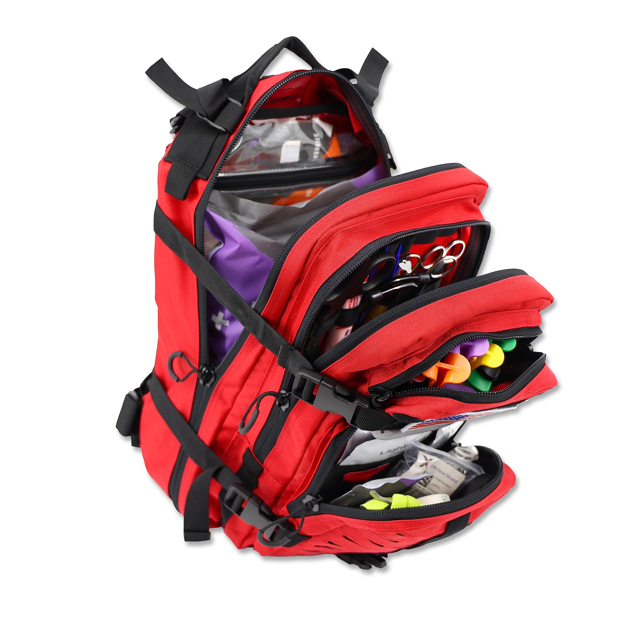 Lightning X Stocked EMS/EMT Trauma & Bleeding First Aid Responder Medical Backpack + Kit (Red) - Emergency Medical Supplies for First Responders, Paramedics & Outdoor Adventures