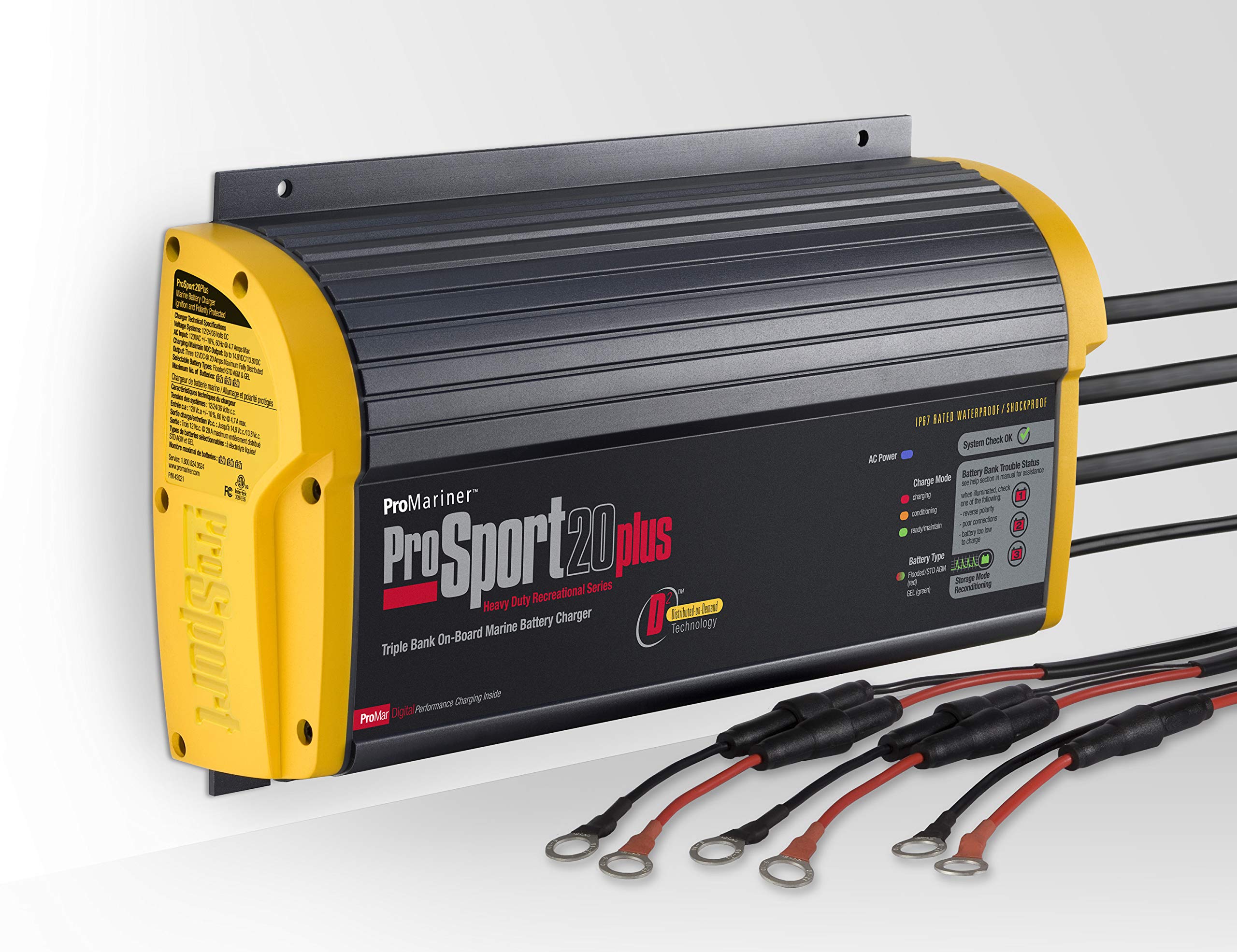 ProMariner Gen 3 ProSport 20 Amp 12/24/36 Volt 3 Bank Waterproof Marine Battery Charger 43021 - Perfect for Boats, Yachts, and Marine Vehicles - Fast Charging & Corrosion Resistant