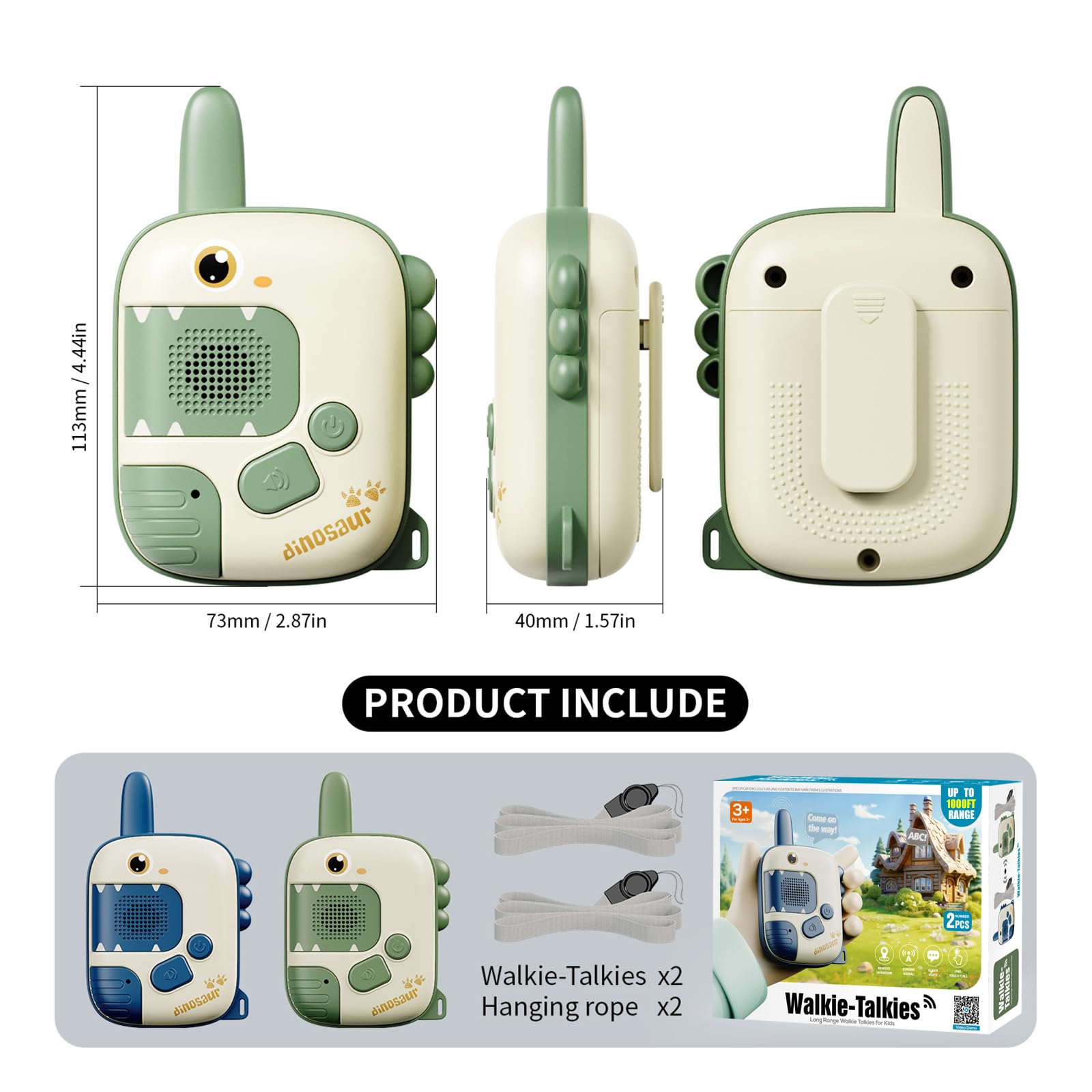Dinosaur Walkie Talkies for Kids - 2 Pack Outdoor Toy Walkie Talkies for Boys & Girls Ages 3-10 | Birthday Gifts, Camping Gear & Christmas Stocking Stuffers | Perfect for Backyard Adventures, Hiking & Family Games