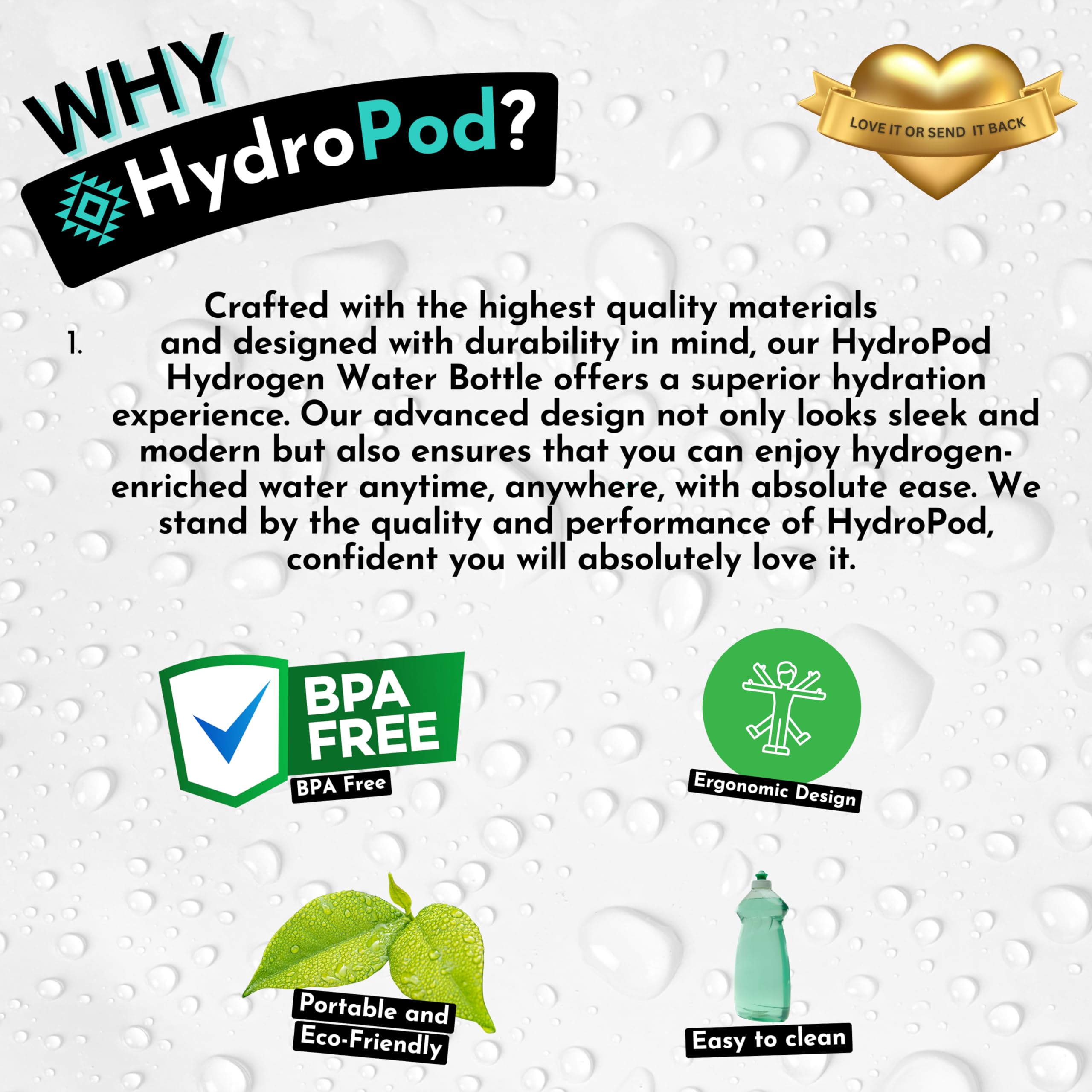 HydroPod Premium Hydrogen Water Bottle Generator - Portable Hydrogen Water Ionizer with Smart Filtration System for Enhanced Hydration & Wellness - Perfect for Gym, Travel, and Daily Detox