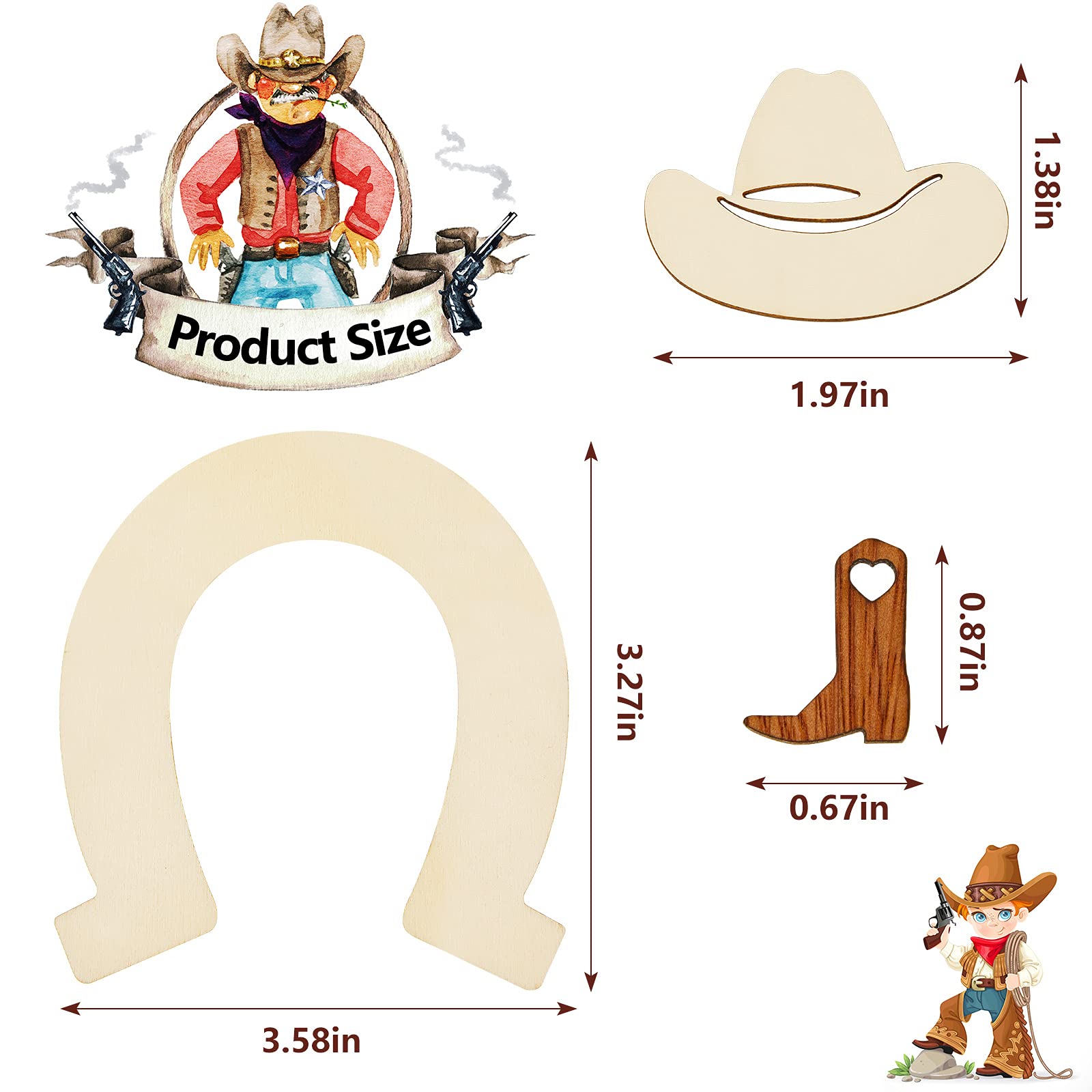 72 Pieces Unfinished Cowboy Wooden Cutouts - Horseshoe & Boot Shapes for Western Party Decor, DIY Crafts, Wedding Centerpieces | Perfect for Cowboy Themed Parties, Home Decor, and Rustic Wedding Decorations