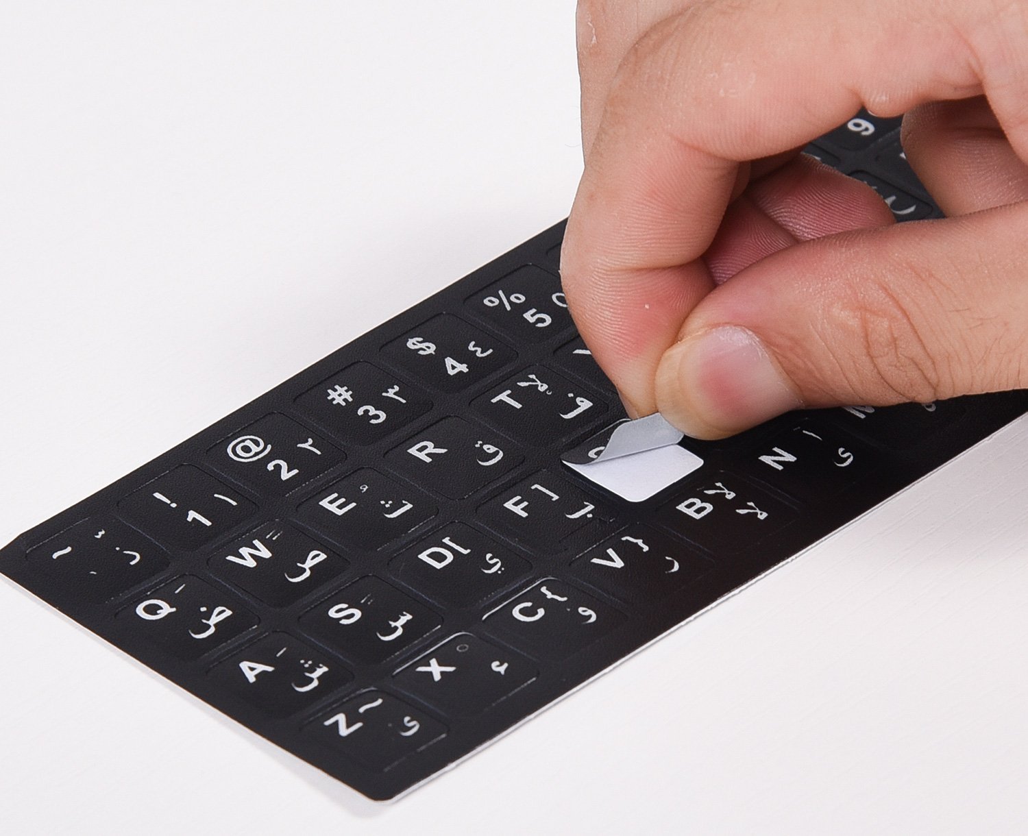 Arabic Keyboard Letter Stickers - Non Transparent Black Background with White Lettering, 2PCS Pack for PC, Laptop, Notebook, Desktop Keyboards - Ideal for Typing in Arabic at Home, Office, or School