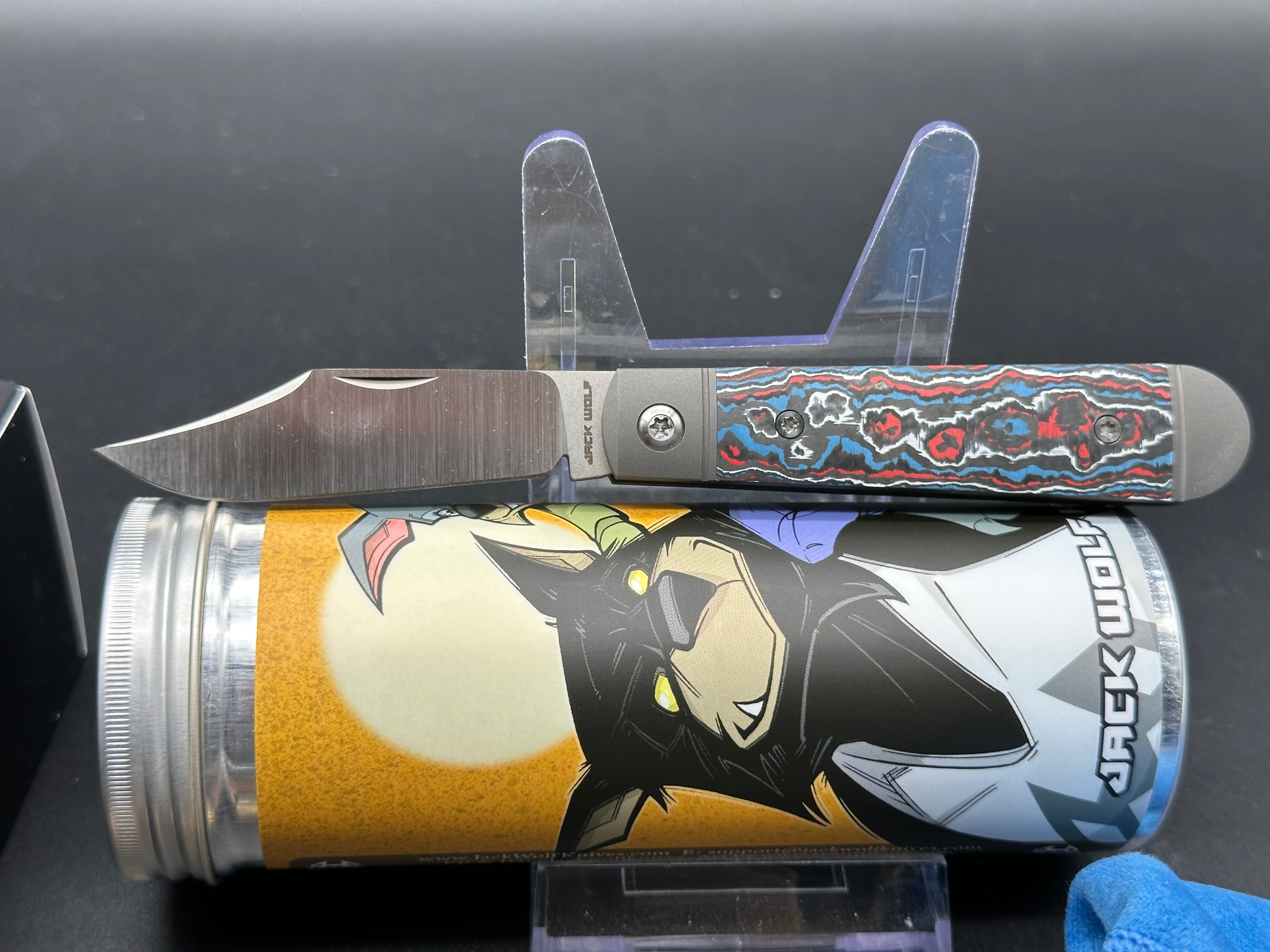 Jack Wolf Knives Little Bro Jack Fat Carbon Nebula Folding Pocket Knife - EDC, Outdoor, Camping & Survival Gear