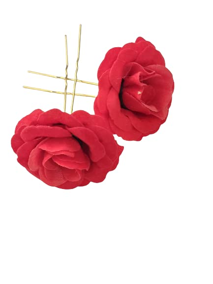 PRAVRAJYA Women's Floral Hair Barrettes - Rose Hair Clips for Wedding, Party & Special Occasions (Set of 2) | Elegant Bridal Hair Accessories & Everyday Hairstyle Enhancer