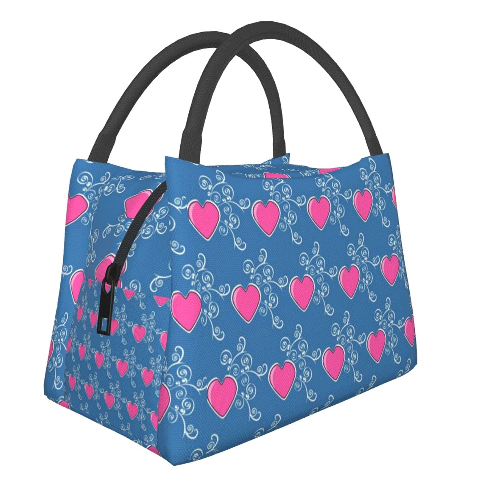 Insulated Lunch Box Bag with Heart Pattern - Portable & Leak-Proof Lunch Tote for Women, Men, Kids - Perfect for School, Office, Picnics & Outdoor Activities