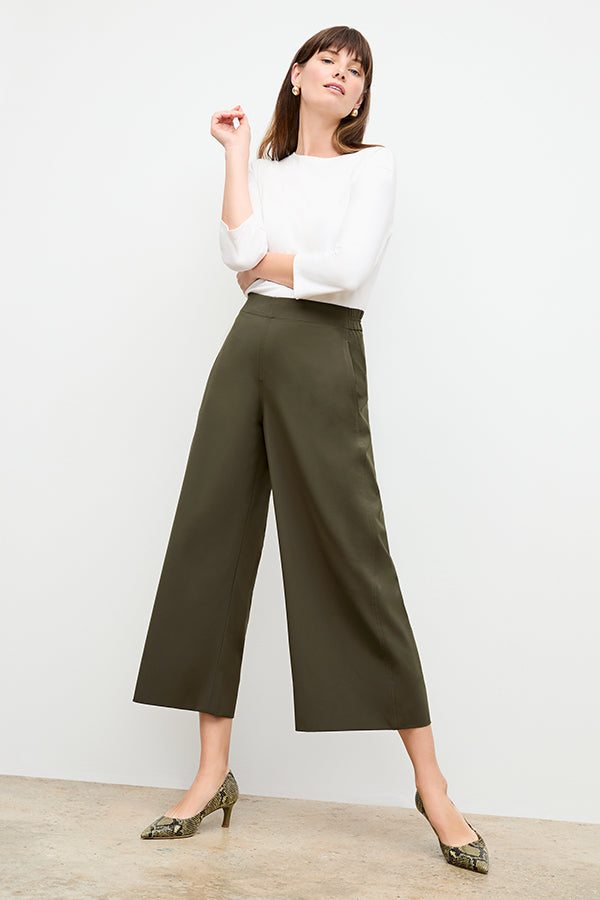 Elena Travel Culotte Pants - OrigamiTech Olive Green Wrinkle-Free Stretchable for Women | Perfect for Airplane, Office & Casual Wear