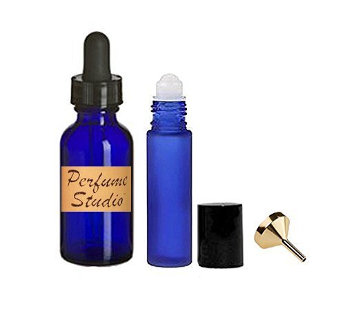 Premium Essential Oil Starter Kit - 3 Cobalt Blue 1 Oz Glass Droppers, 3 Roll On Bottles .33 Oz, 1 Metal Perfume Funnel | Aromatherapy, DIY Blends, Home Spa & Gift Set for Relaxation & Wellness
