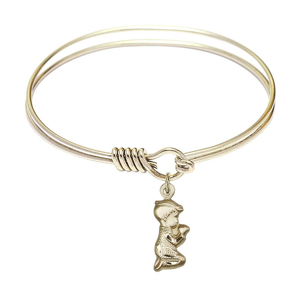 F A Dumont 6.25 Inch Round Eye Hook Bangle Bracelet with Praying Boy Charm - Elegant Jewelry for Women, Gift for Her, Perfect for Everyday Wear & Special Occasions