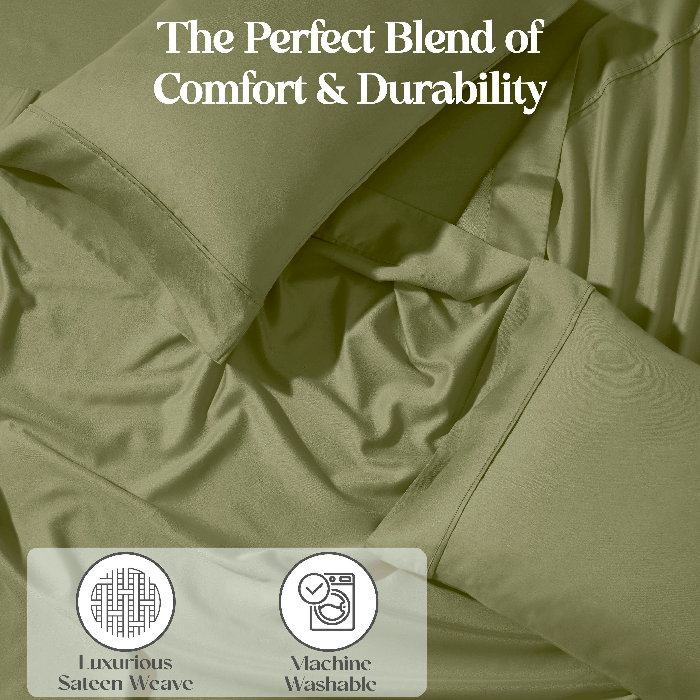 1200 Thread Count Cotton Rich Solid Deep Pocket Bed Sheet Set - Queen Size, Ultra Soft & Breathable - Perfect for Luxury Hotels, Guest Rooms & Master Bedrooms
