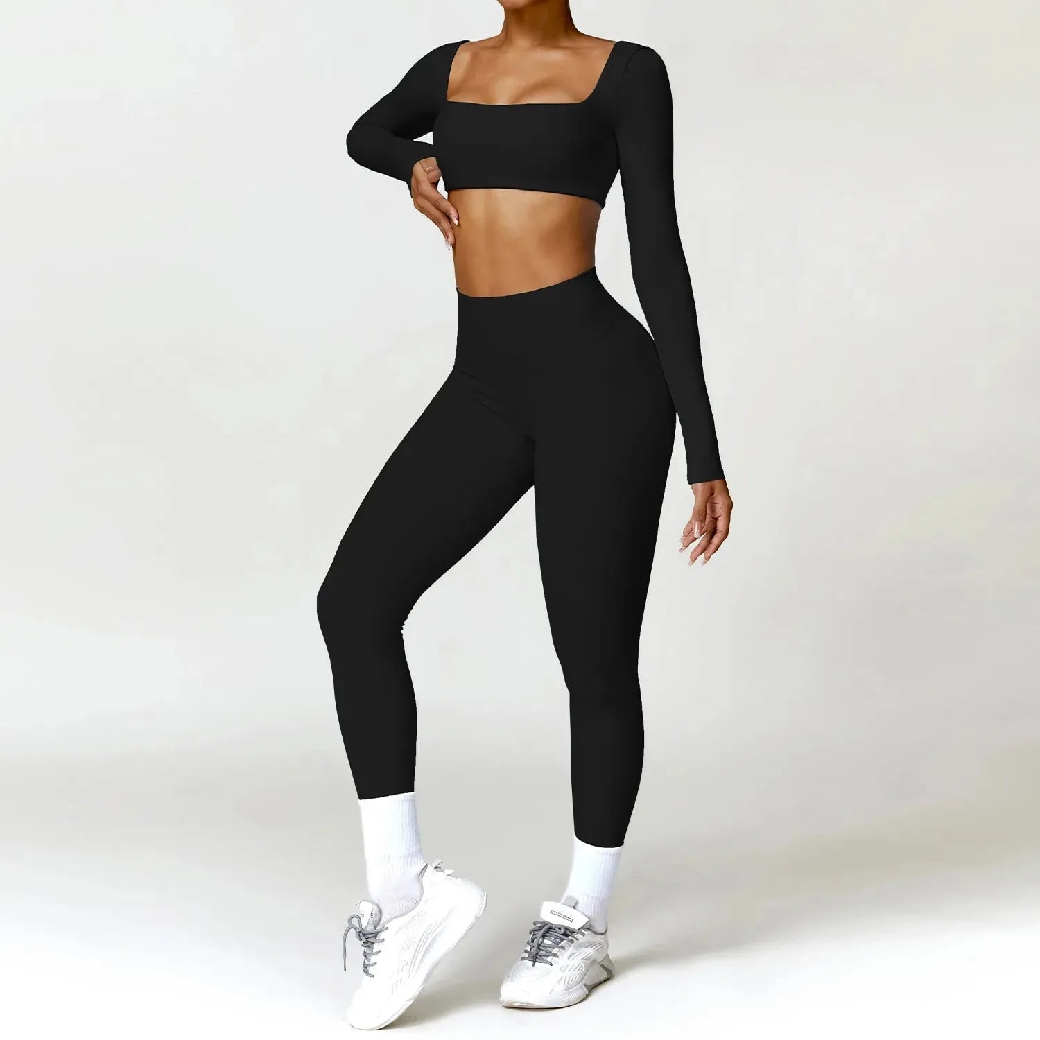 2PCS Women's Quick Dry Yoga Outfit - Long Sleeve Workout Top & Pants Set for Gym, Running, Pilates | Moisture Wicking Activewear for Yoga, Fitness & Casual Wear