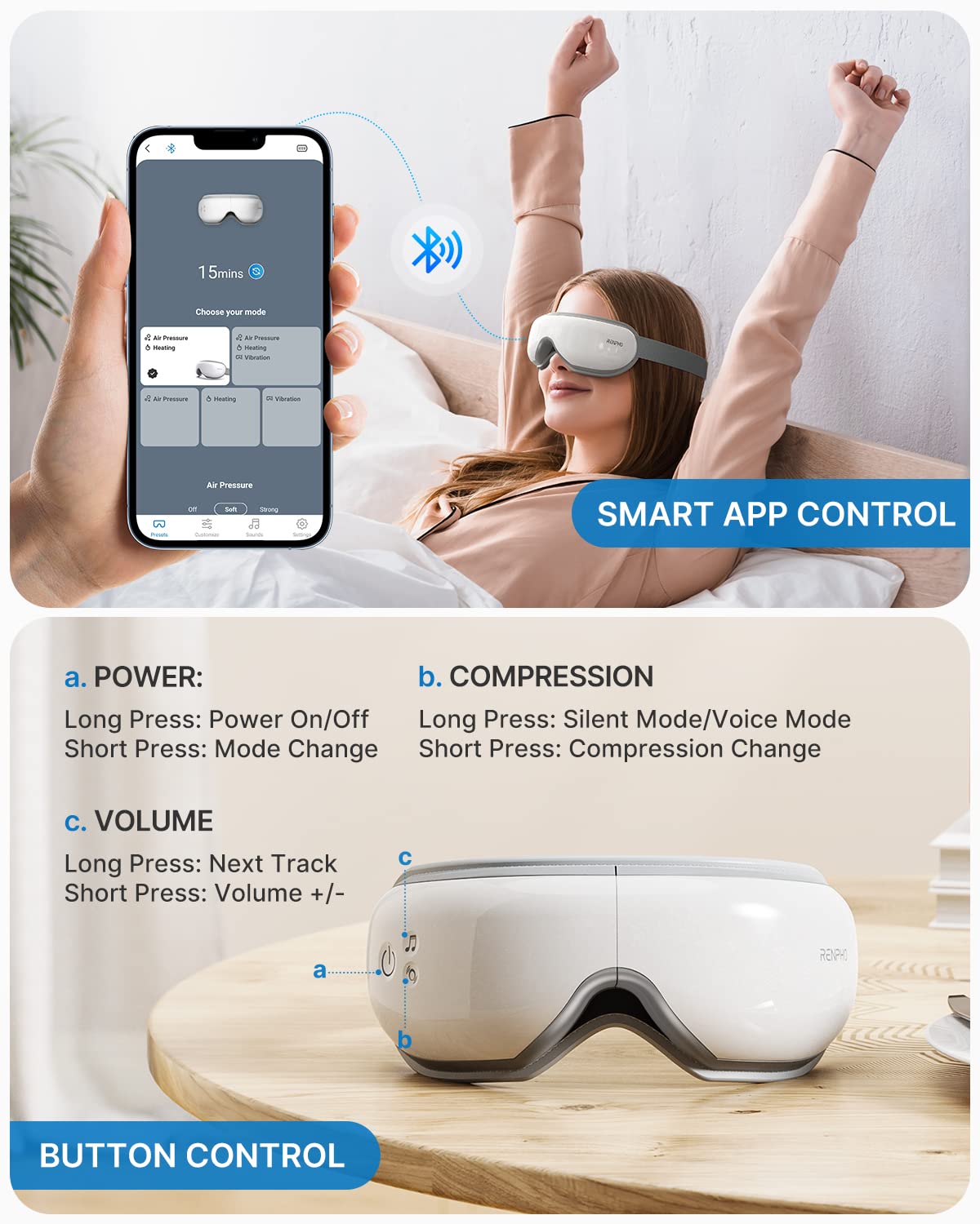 RENPHO FSA/HSA Eligible Smart Eye Massager with Bluetooth App Control - Relieves Migraine, Eye Strain & Dry Eyes - Adjustable DIY Massage Modes - Perfect for Relaxation, Sleep Aid & Birthday Gifts