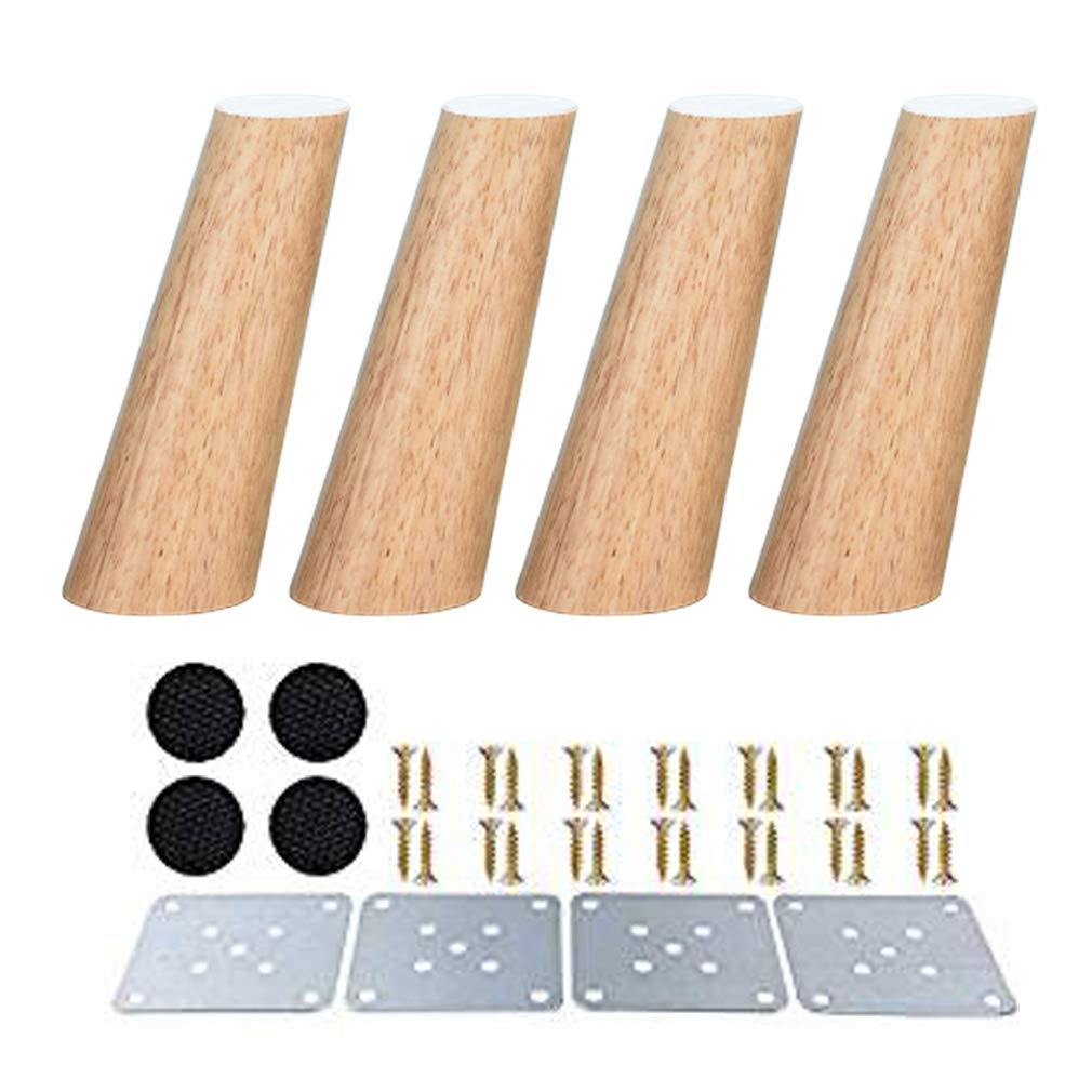 Solid Wood Table Legs - 4 Pack Slanted Conical Furniture Legs for Sofa, Bed, Cabinet, Couch & Chair (15cm/5.9in) with Mounting Plates & Screws - Perfect for DIY Furniture Repair and Home Decor Projects