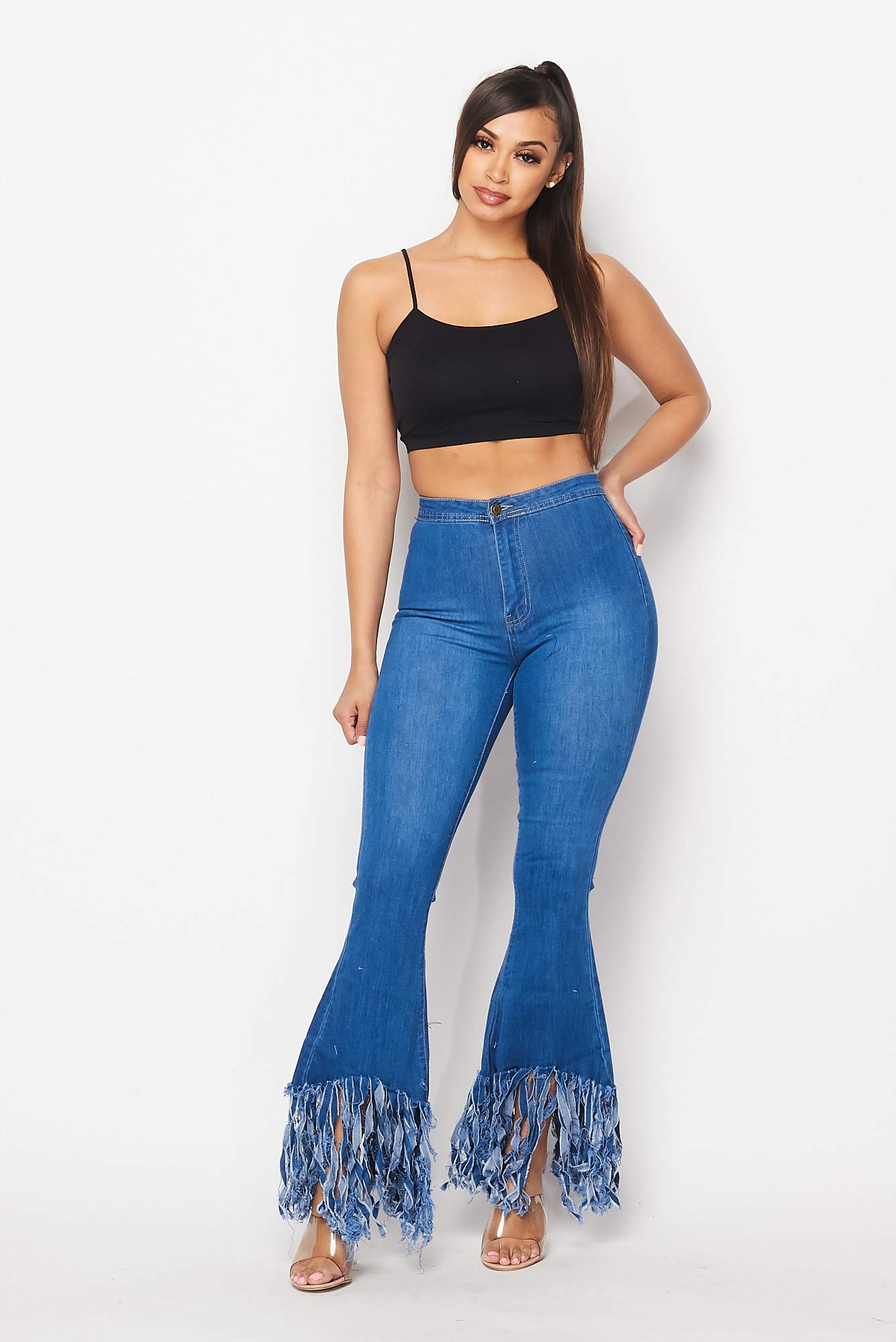 High Waisted Stretchy Bell Bottom Jeans for Women - Flared Denim Pants with Comfortable Elastic Waistband | Perfect for 70s Retro Style, Casual Outfits & Music Festivals