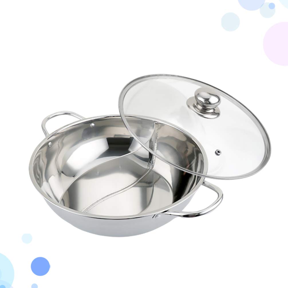 Hemoton 32cm Stainless Steel Hot Pot with Divider - Multi-Functional Induction Cooker Pot for Shabu Shabu, Soup & Stew | Perfect for Home Cooking, Family Gatherings & Asian Cuisine