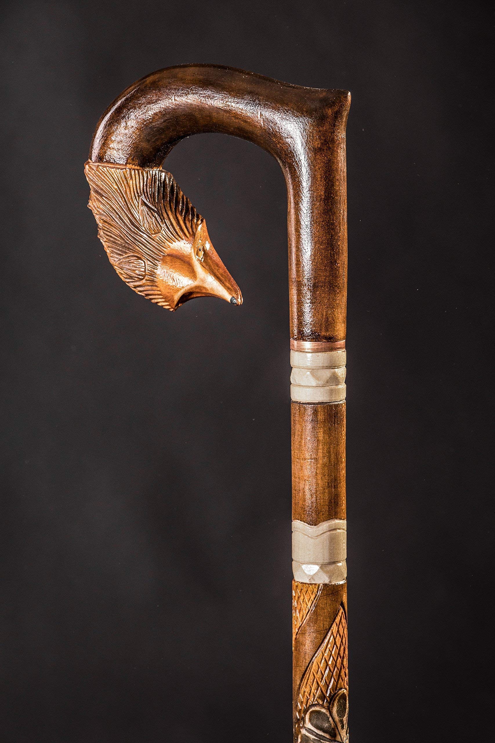 Elegant Fox Head Wooden Walking Cane for Women - Hand Carved Fashionable Walking Stick (36 Inches) - Perfect for Seniors, Hiking, and Outdoor Activities