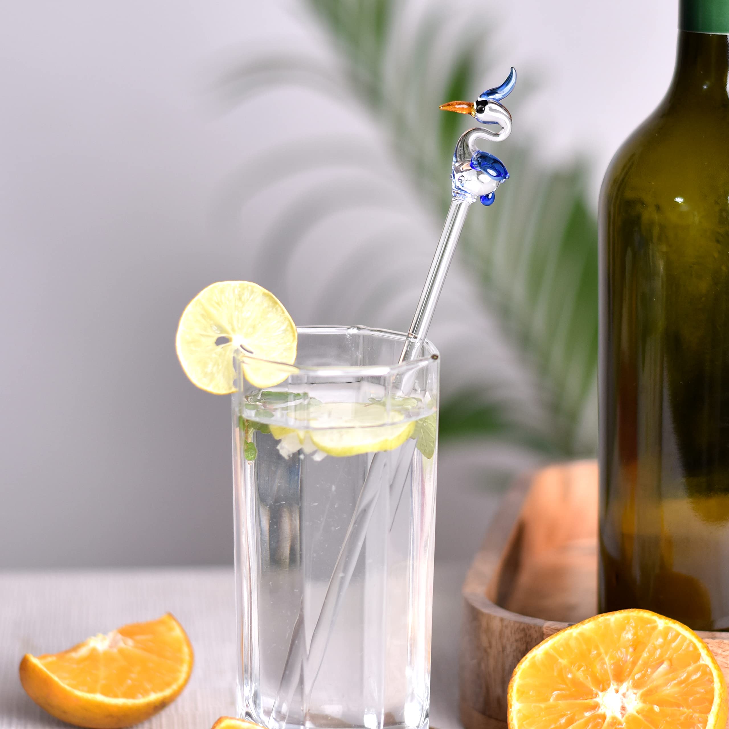 6-Piece Indian Shelf Glass Drink Stirrer Set - Reusable Swizzle Sticks for Cocktails & Coffee - Bar Accessories for Mixing Drinks (Perfect for Home Bars, Coffee Shops & Party Cocktails)