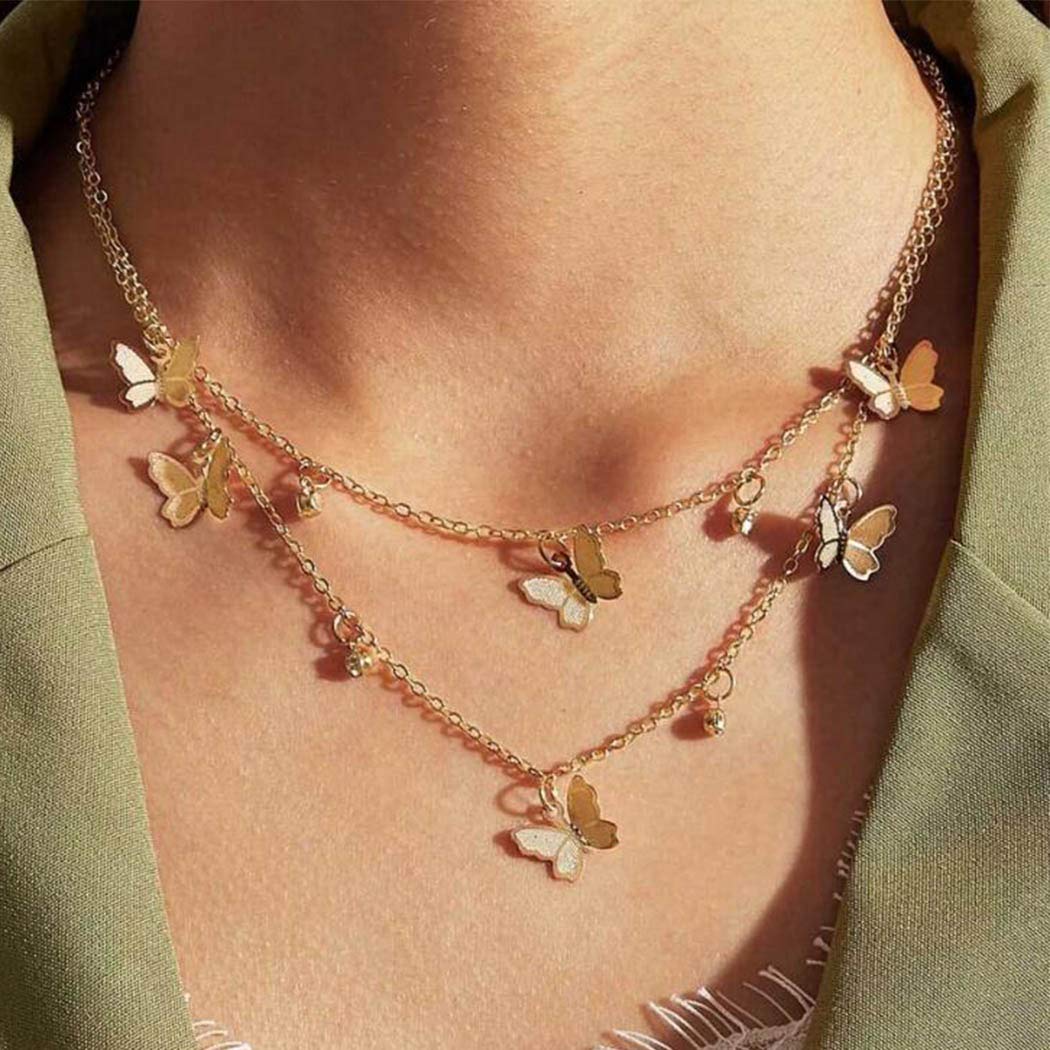 Boho Butterfly Layered Necklace - Gold Choker with Beaded Pendant, Short Chain Jewelry for Women & Girls | Perfect for Casual Wear, Date Nights & Boho Fashion Accessories