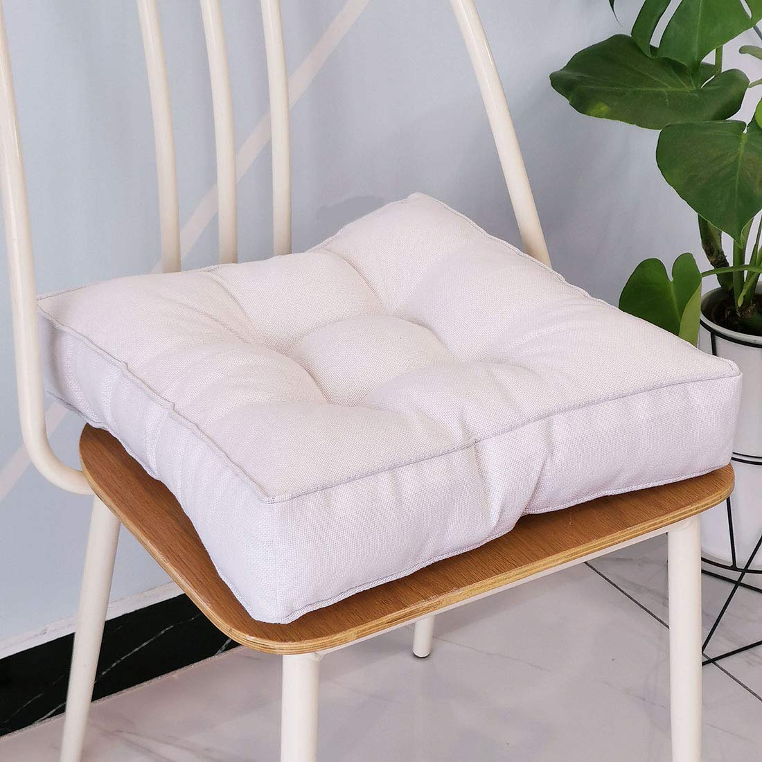 Premium Faux Linen Square Padded Chair Seat Cushion - 18