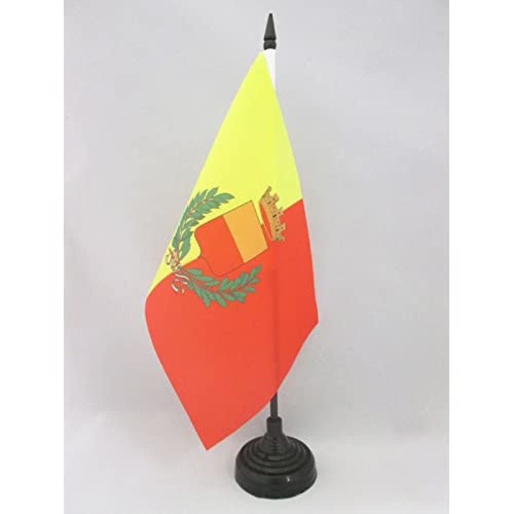 Naples Italy Coat of Arms Table Flag 5x8 Inches | Napoli Desk Flag 21x14 cm with Black Plastic Pole & Base | AZ FLAG | Perfect for Office Decor, Italian Heritage Displays & Travel Souvenirs