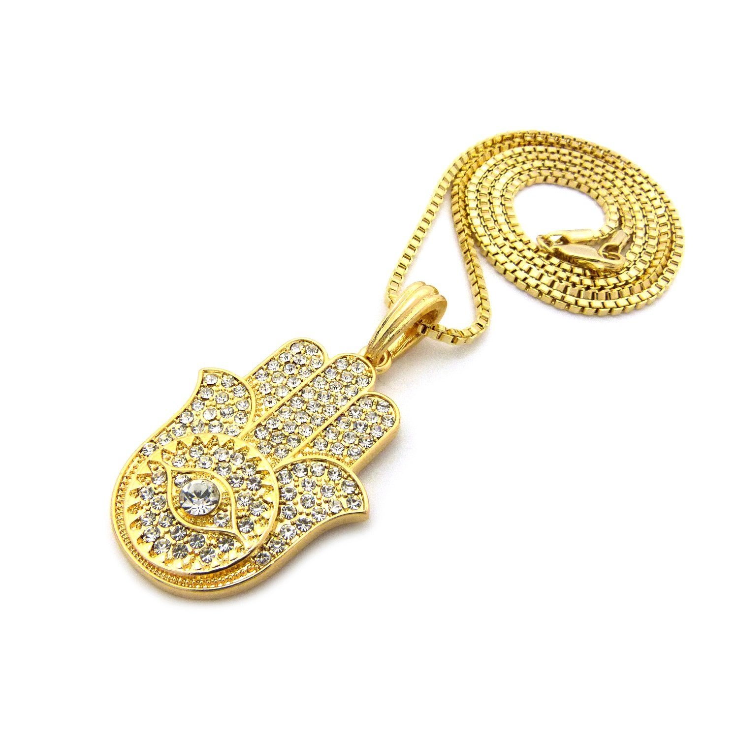 Stunning ICED Out Hamsa Hand Pendant with 2mm 24