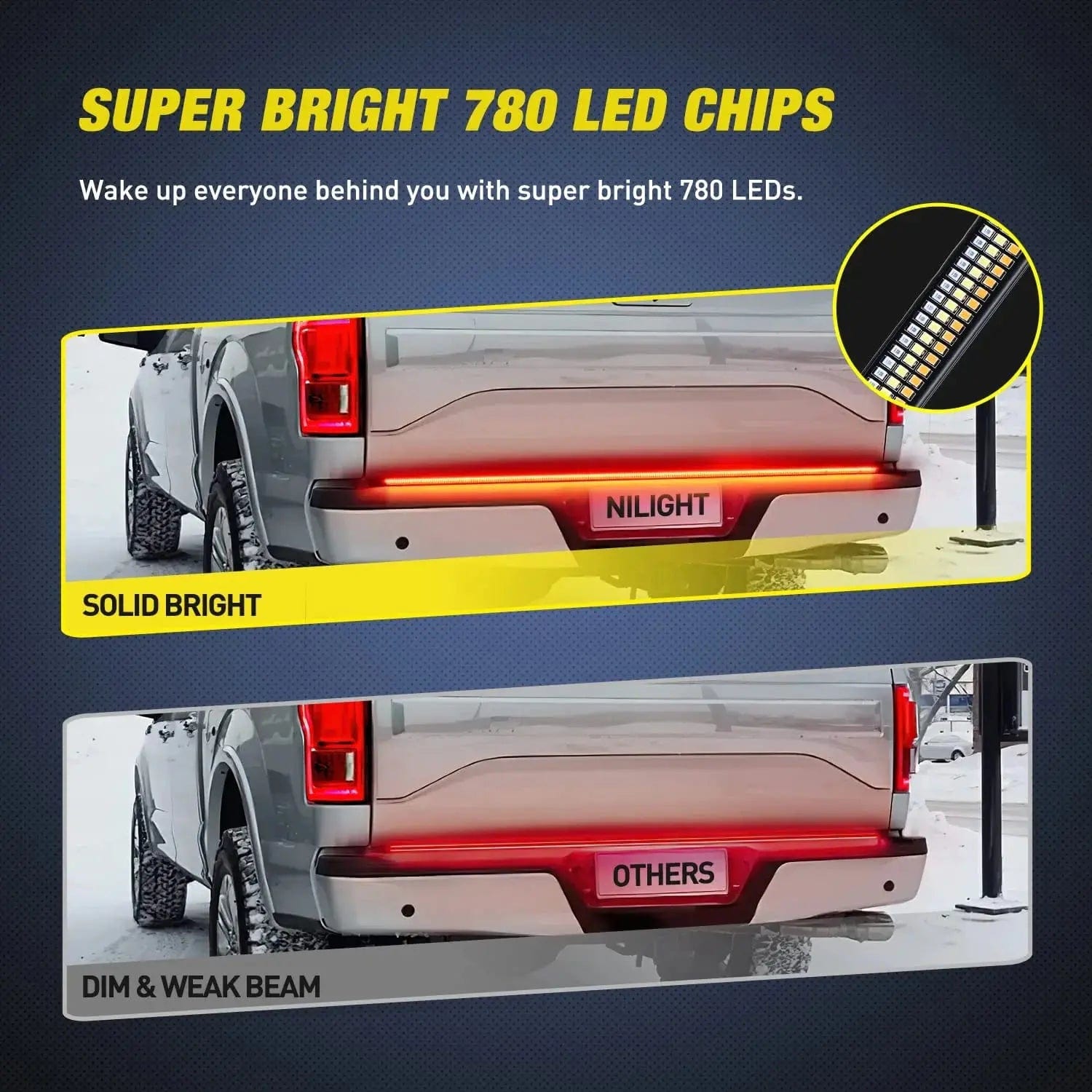 48 Inch Aluminum Frame Triple Row 780 LEDs Red White Amber Light Strip - Waterproof LED Strip Lights for Cars, Motorcycles, Trucks, Boats, Home Decoration
