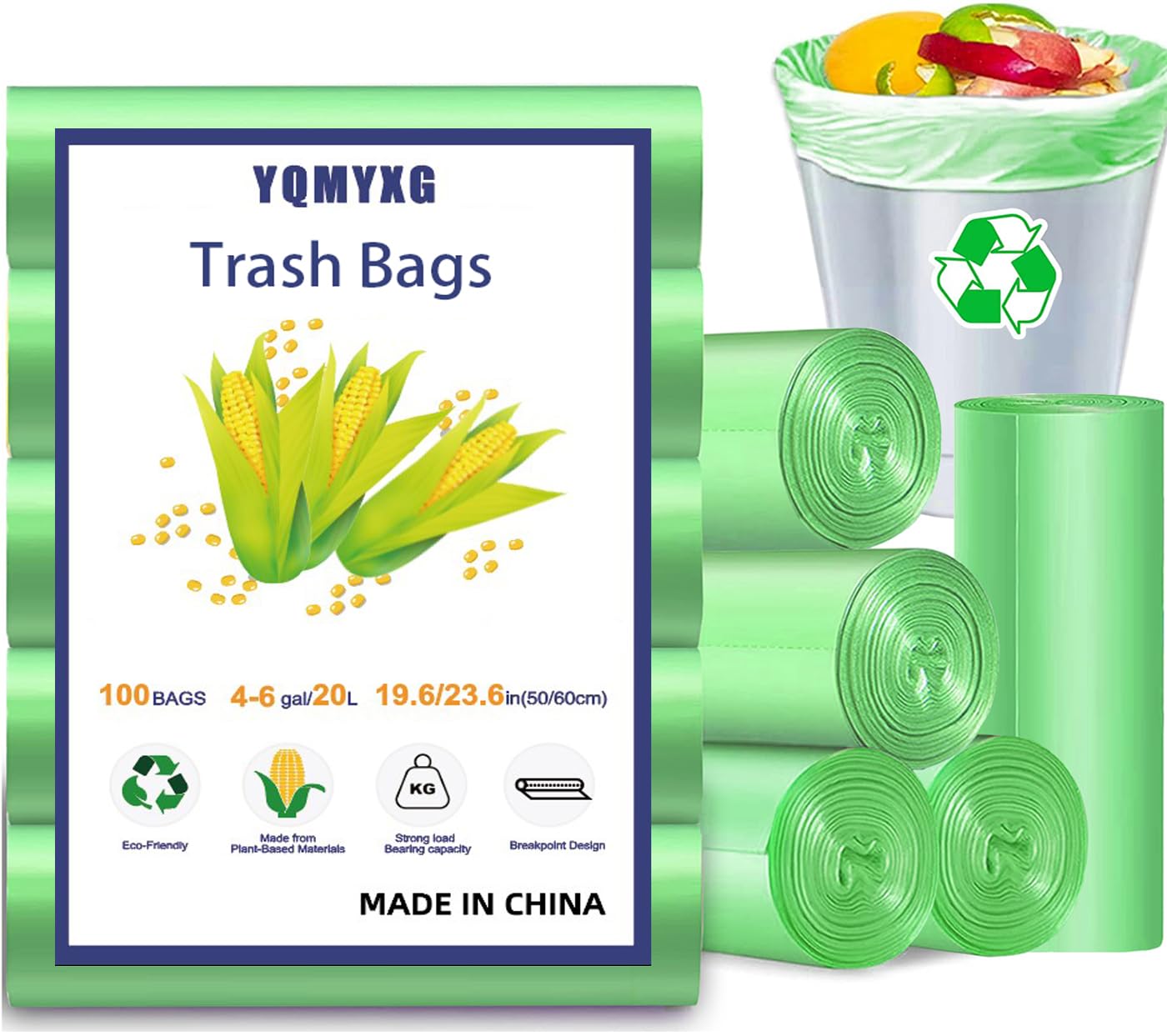 100 Counts 4 Gallon Small Trash Bags - Extra Thick & Eco-Friendly Wastebasket Liners - Degradable Kitchen, Bathroom, Office, Car & Pet Garbage Bags (Green) - Perfect for Home, Travel & Daily Waste Disposal