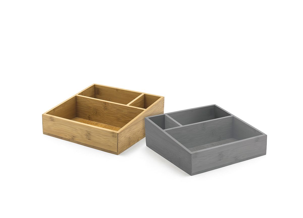 FOH Bamboo Square Accessory Holder - 8.25 Inch Organizer Tray for Jewelry, Keys & Small Items (Set of 4) | Perfect for Bathroom Counter, Dresser Top & Nightstand Organization