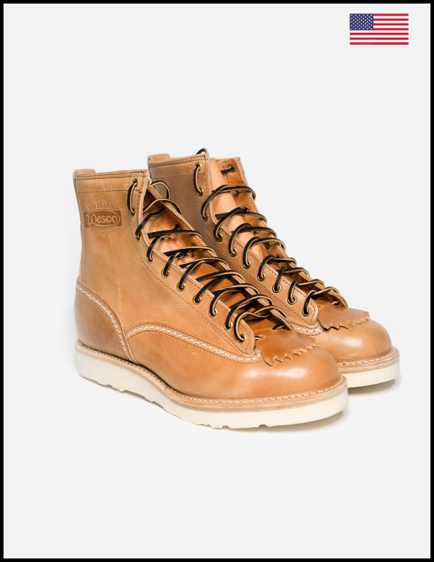 Wesco Boots X The Shop N.H Service Boot - Natural Veg Tanned Horsehide Leather Work Boots for Men - Durable & Stylish for Outdoor Work, Hiking & Casual Wear