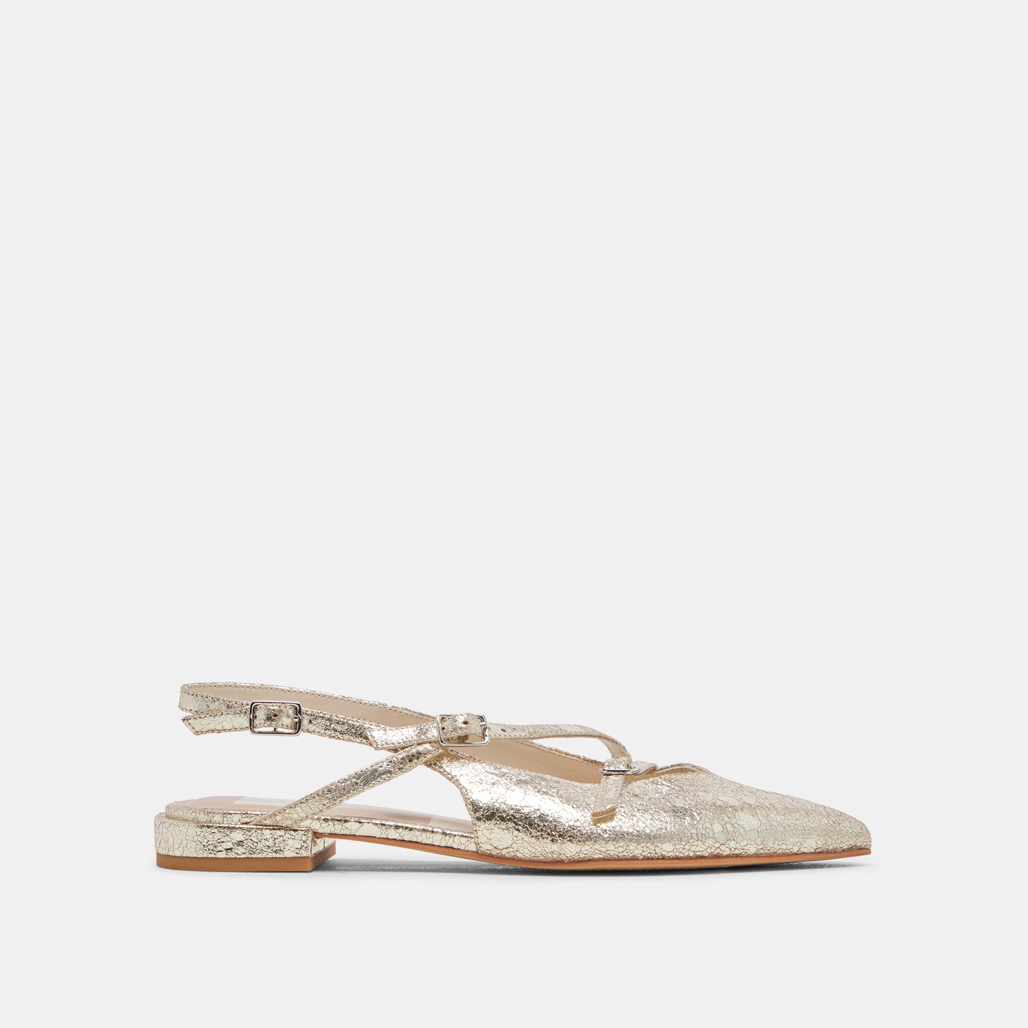 PAMLA Women's Wide Width Distressed Leather Flats - Comfortable Platinum Slip-On Shoes for Work, Travel & Casual Wear