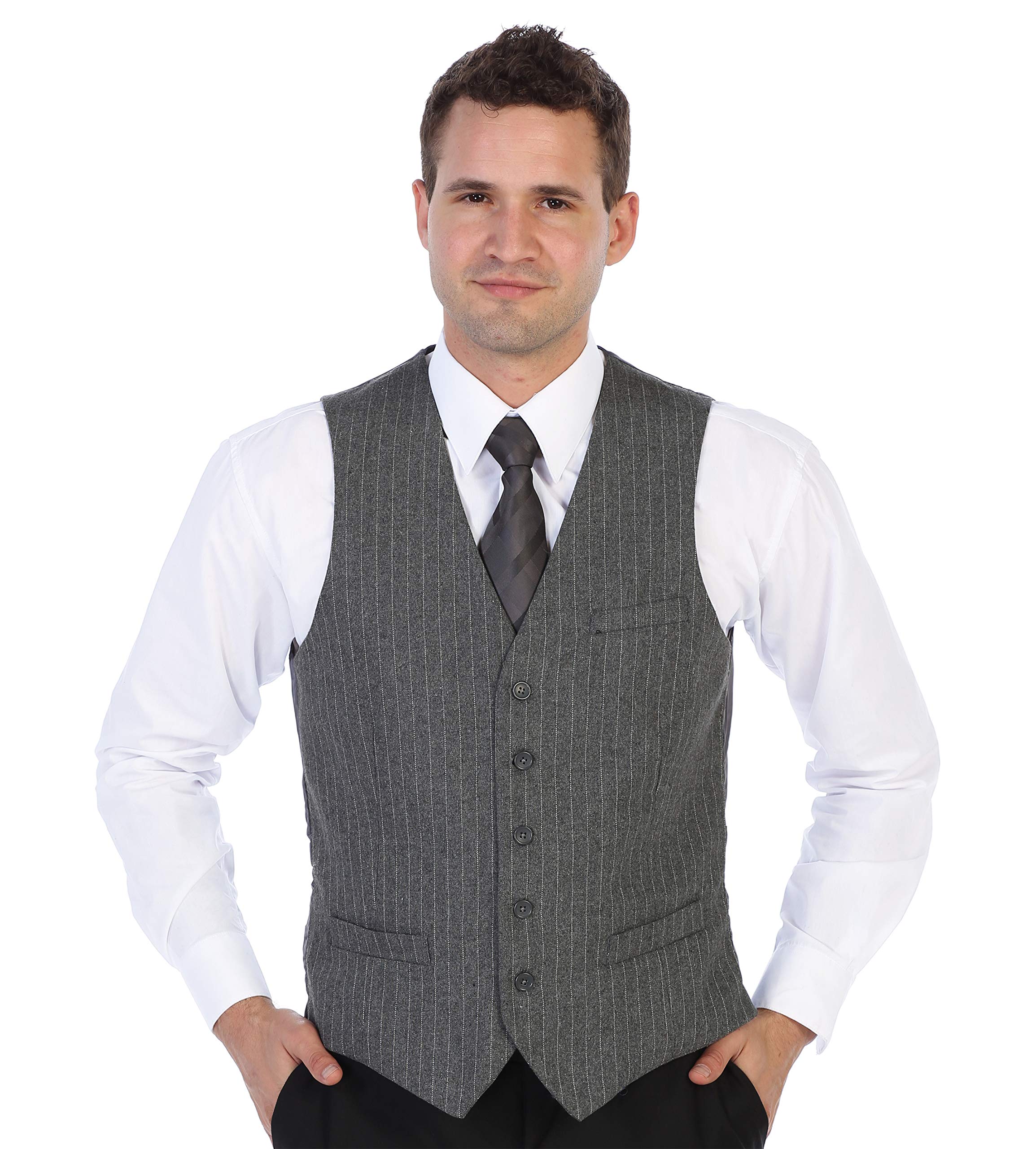 Gioberti Men's 5-Button Wool Blend Tweed Vest with Pinstripe Design - Perfect for Weddings, Business Meetings & Formal Occasions