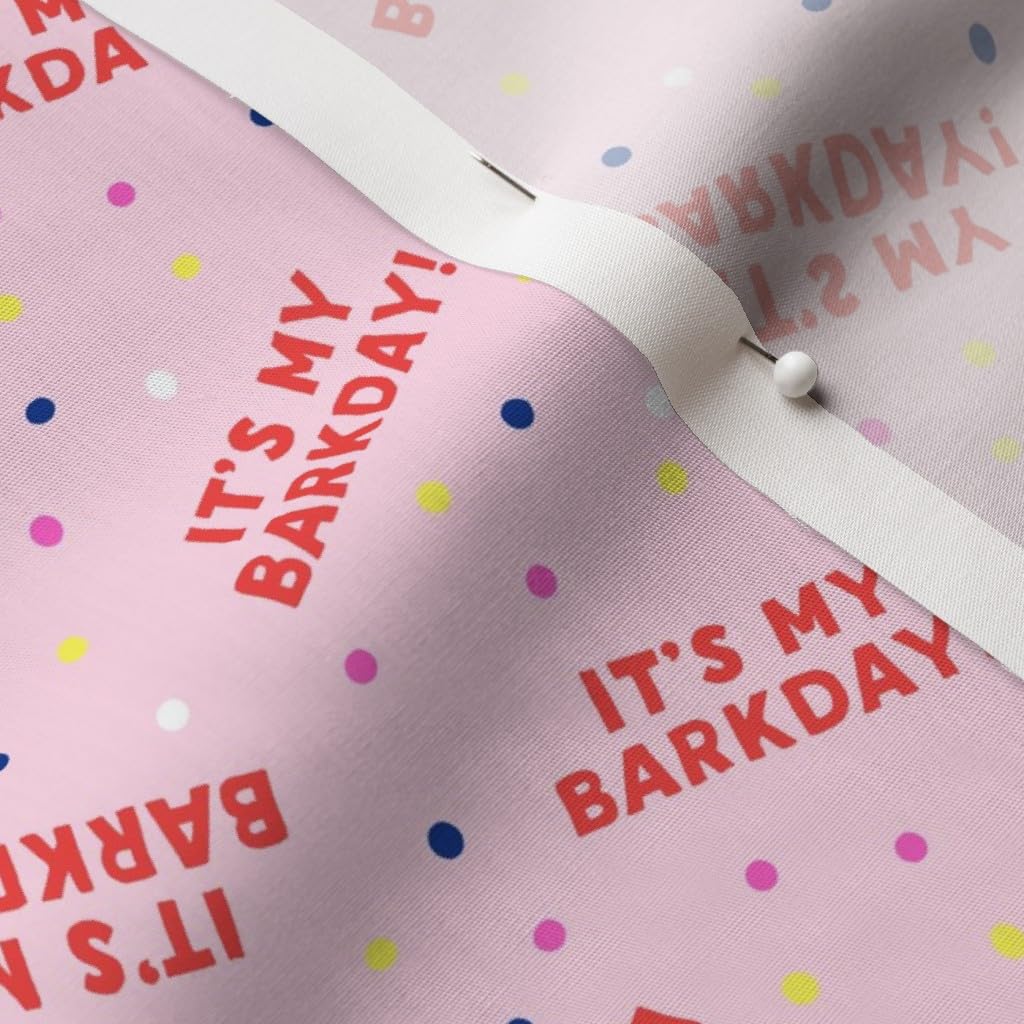 Small Scale Barkday Red Pink Dog Cute Confetti Birthday Printed Cotton Poplin Fabric - Fat Quarter for Sewing, Quilting, Dresses & Crafts | Perfect for DIY Pet Apparel, Home Decor & Gift Wrapping