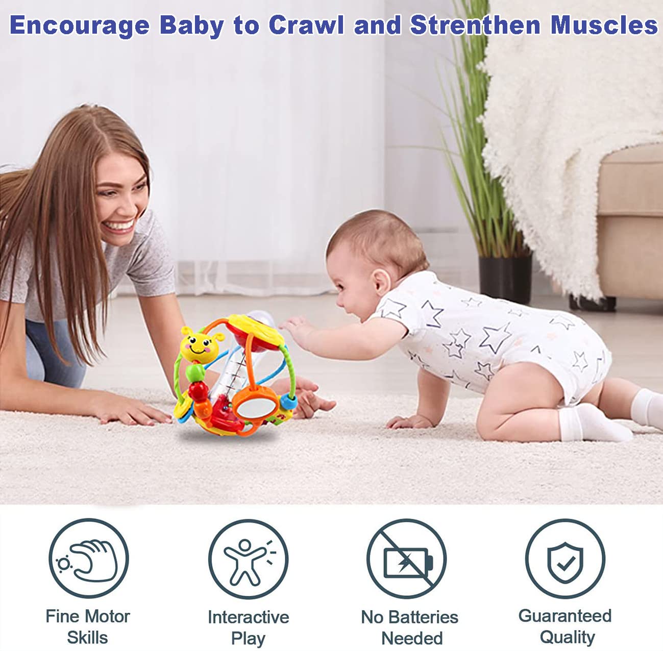 **HOLA Baby Toys for 0-12 Months - Soft Rattle & Activity Ball for Infants, Sensory Shaker Grab & Spin Toy - Perfect for 3-6 Month Olds, Travel & Easter Basket Stuffers - Great for Tummy Time & Early Learning Play**