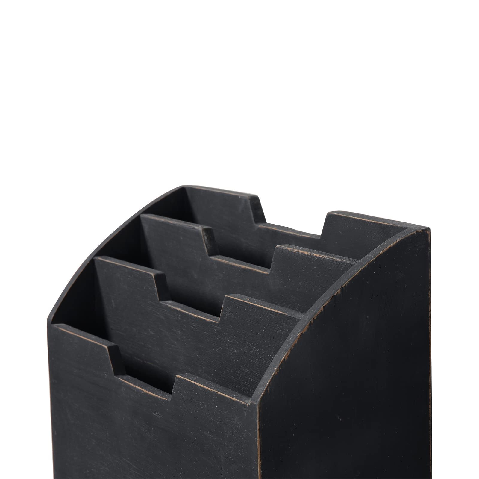 Rustic Black Distressed Wooden Desk Organizer - Mail Sorter, Paper File Holder, Magazine & Bill Organizer for Home Office, Bedside Table, and Countertop Use