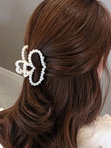 Kairangi 6-Piece White Pearl Hair Claw Clips for Women & Girls - Strong Hold Hair Clutches for Thick Hair, Stylish Hair Accessories Set - Perfect for Work, School, Parties & Everyday Use