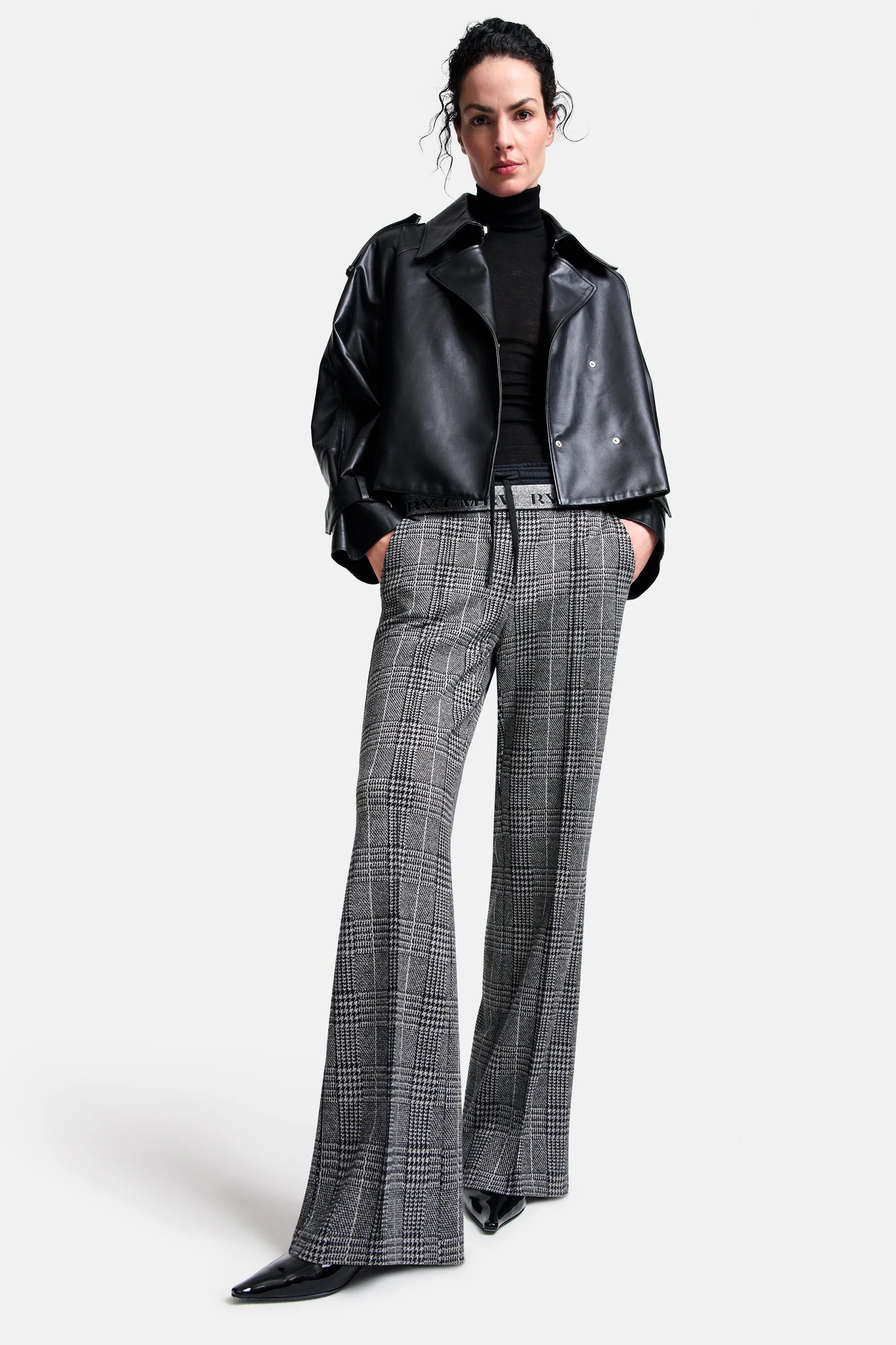 Ava Double Jog Pants for Women - Grey Black Glencheck Plaid Fleece Lounge Pants | Comfortable Casual Wear for Home, Yoga & Running