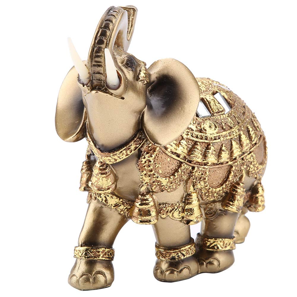 Golden Elephant Sculpture Statue - Home & Office Decor, Anti-Slip Floor Decoration, Lucky Elephant Figurine for Living Room, Bedroom, Cafe (Gift Idea)