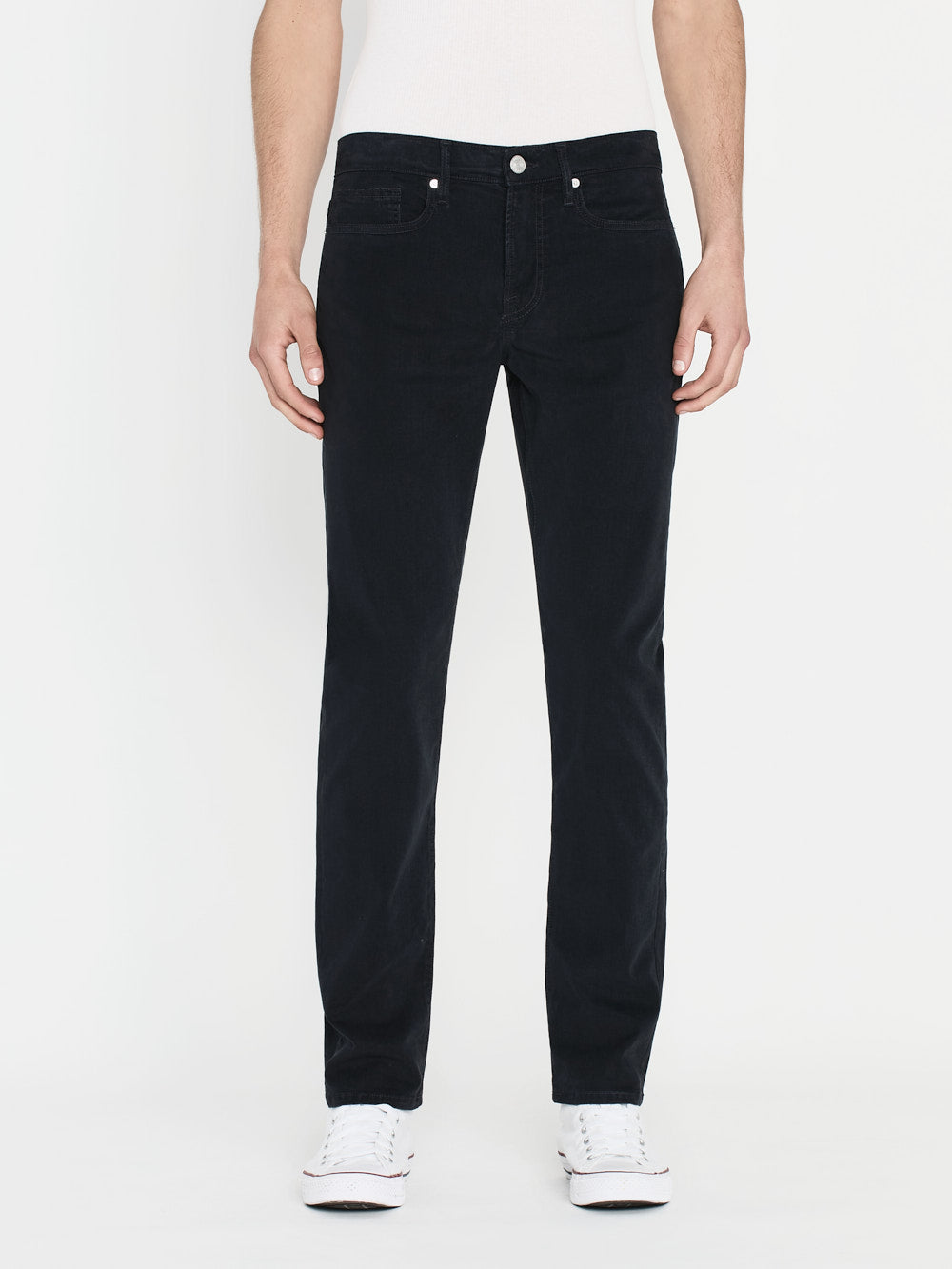 L'Homme Slim Fit Brushed Twill Pants in Navy Blue - Perfect for Business Casual & Office Wear