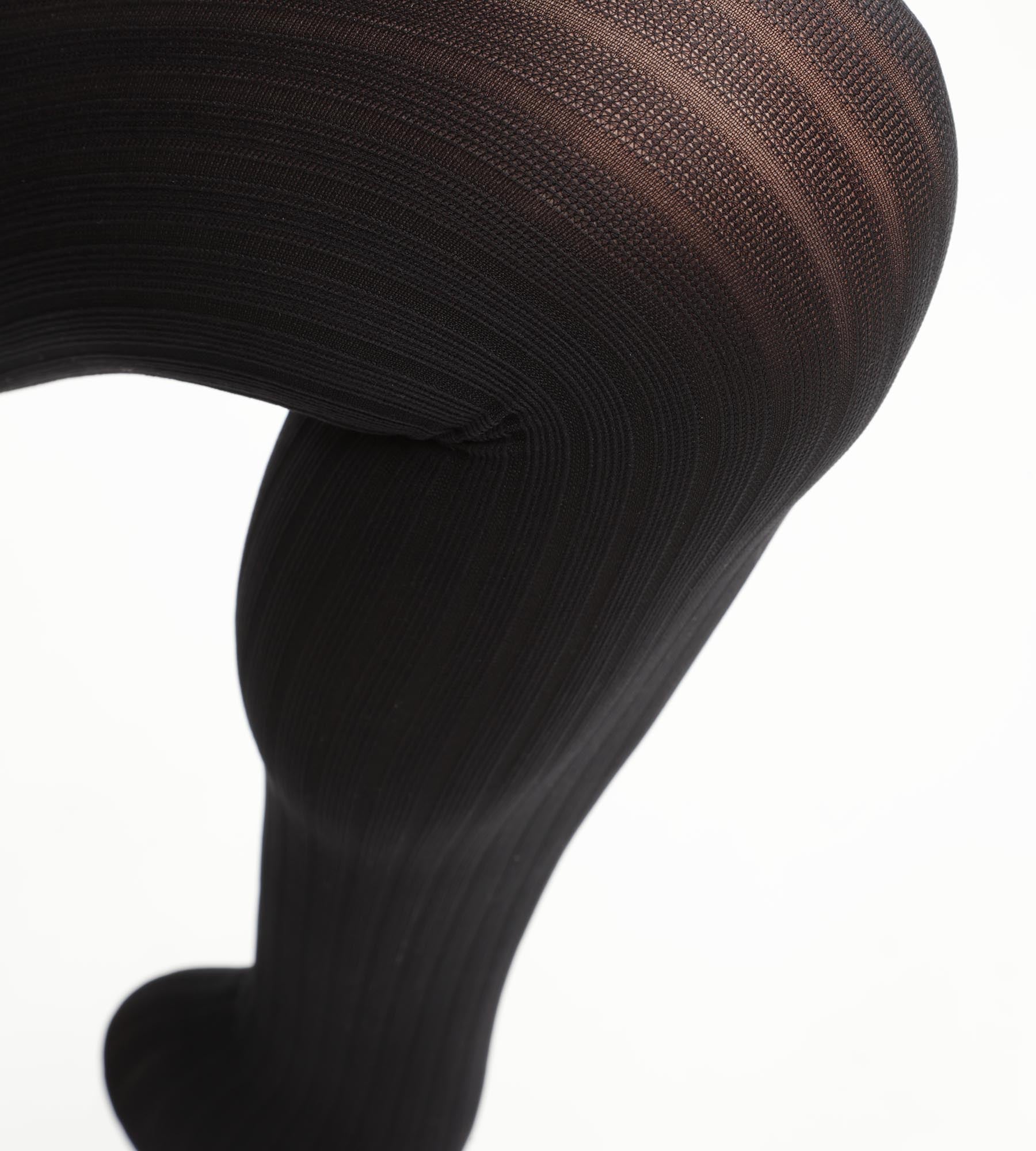 Black Matte Ribbed Semi-Opaque Women's Tights - Perfect for Work, Casual Wear & Layering Under Dresses