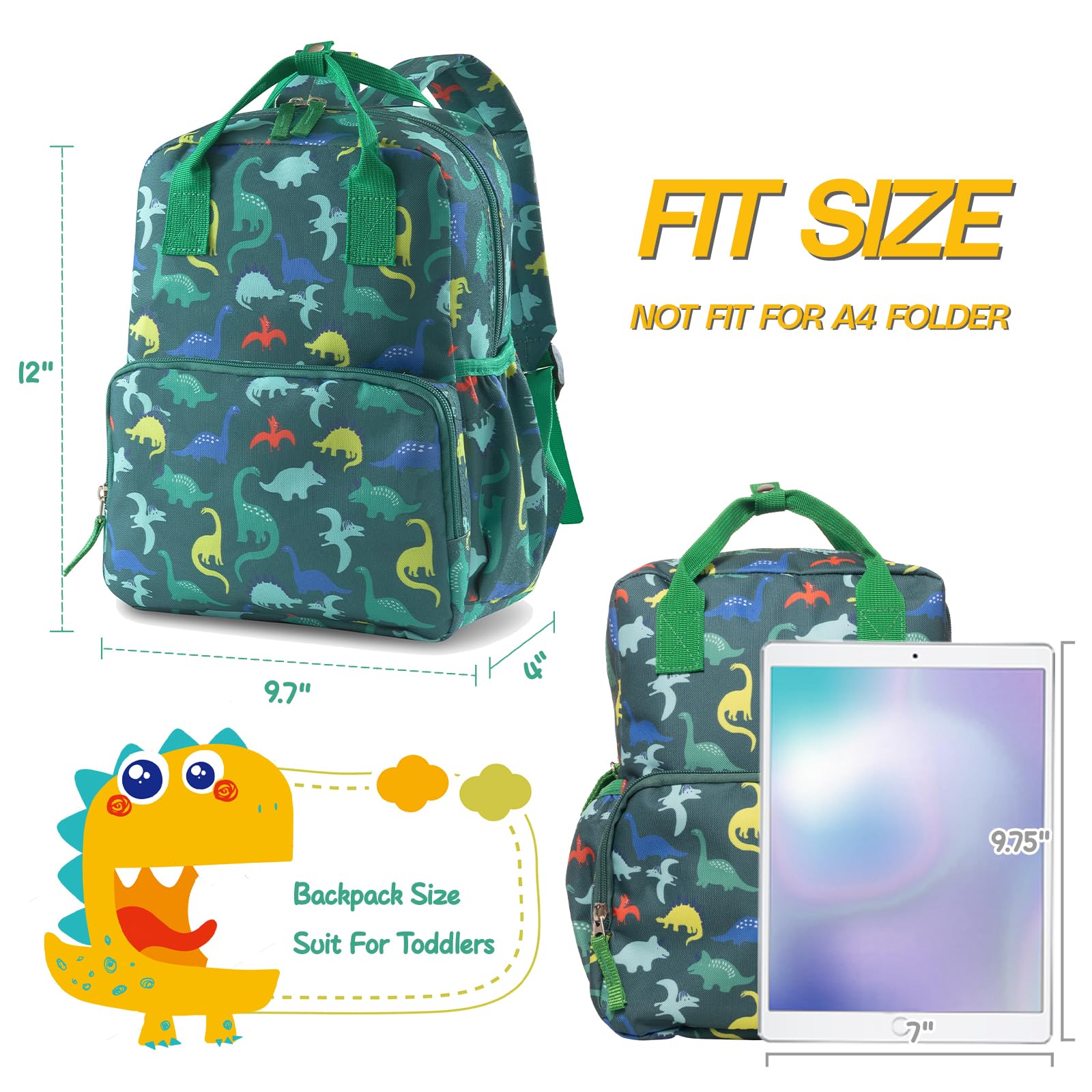 Dinosaur Toddler Backpack for Boys & Girls Ages 2-5 - Cute Preschool Backpack with Adjustable Chest Strap - Perfect for Kindergarten, Daycare & Travel - Lightweight Kids Bookbag for School Supplies & Daily Use